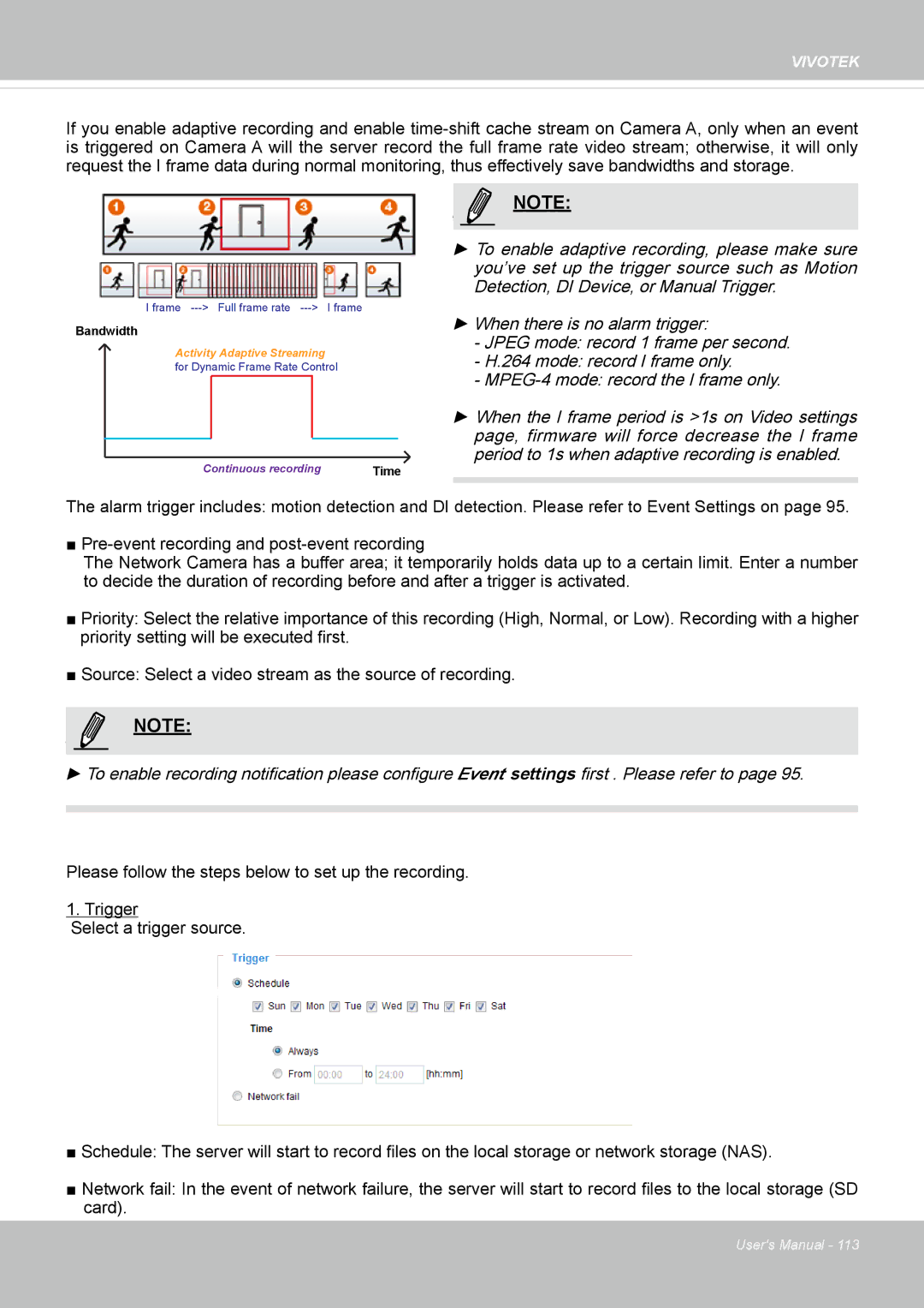 Vivotek IP8372 user manual Continuous recording 