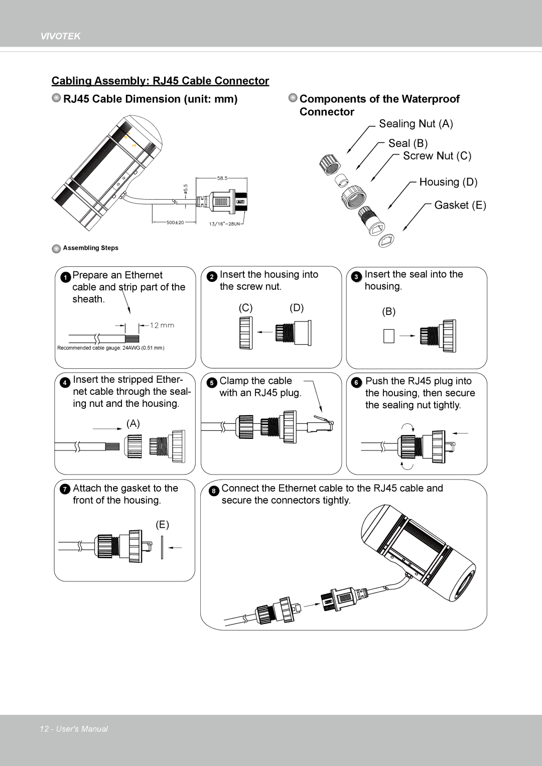 Vivotek IP8372 user manual Sealing Nut a 