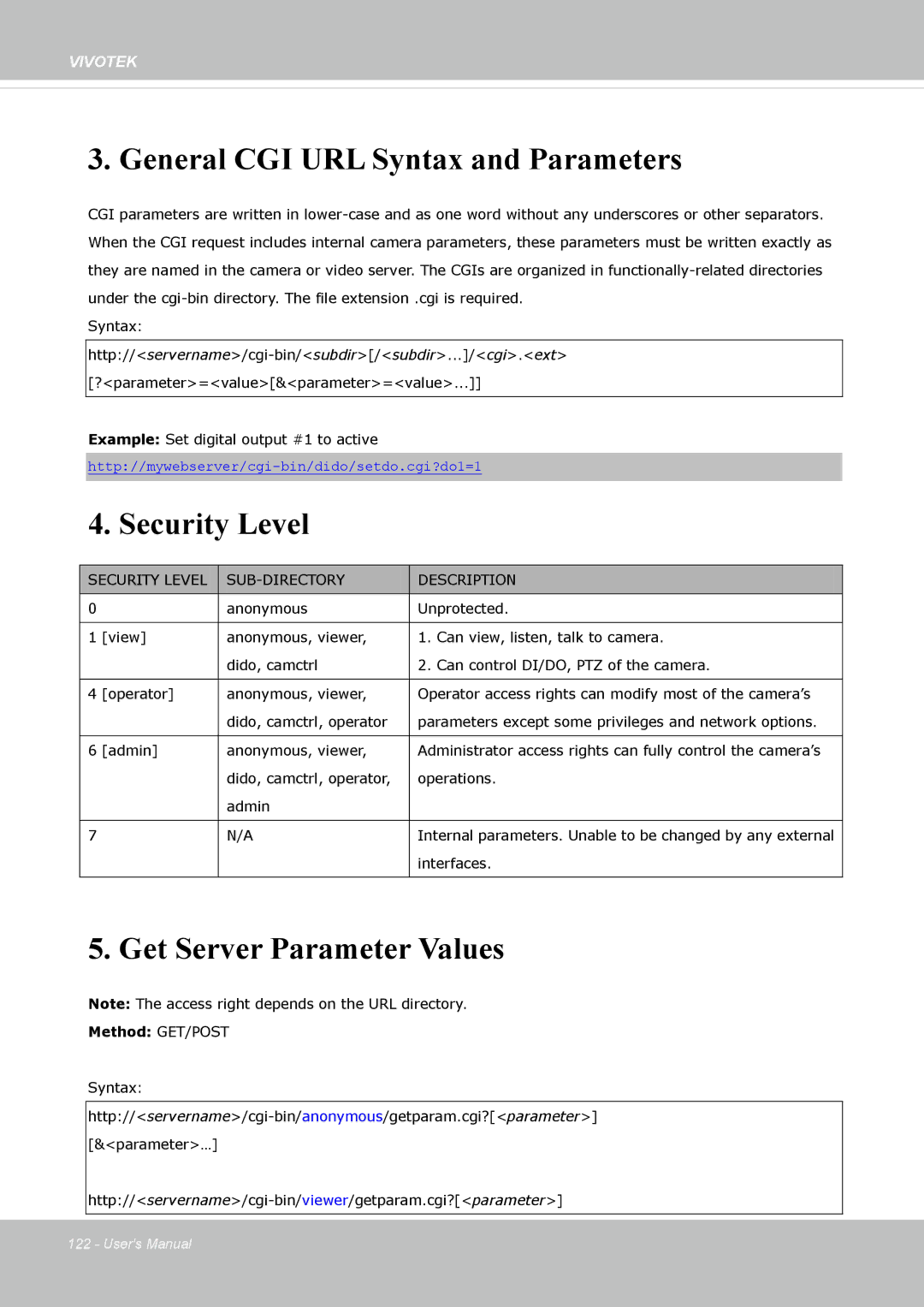 Vivotek IP8372 user manual General CGI URL Syntax and Parameters 