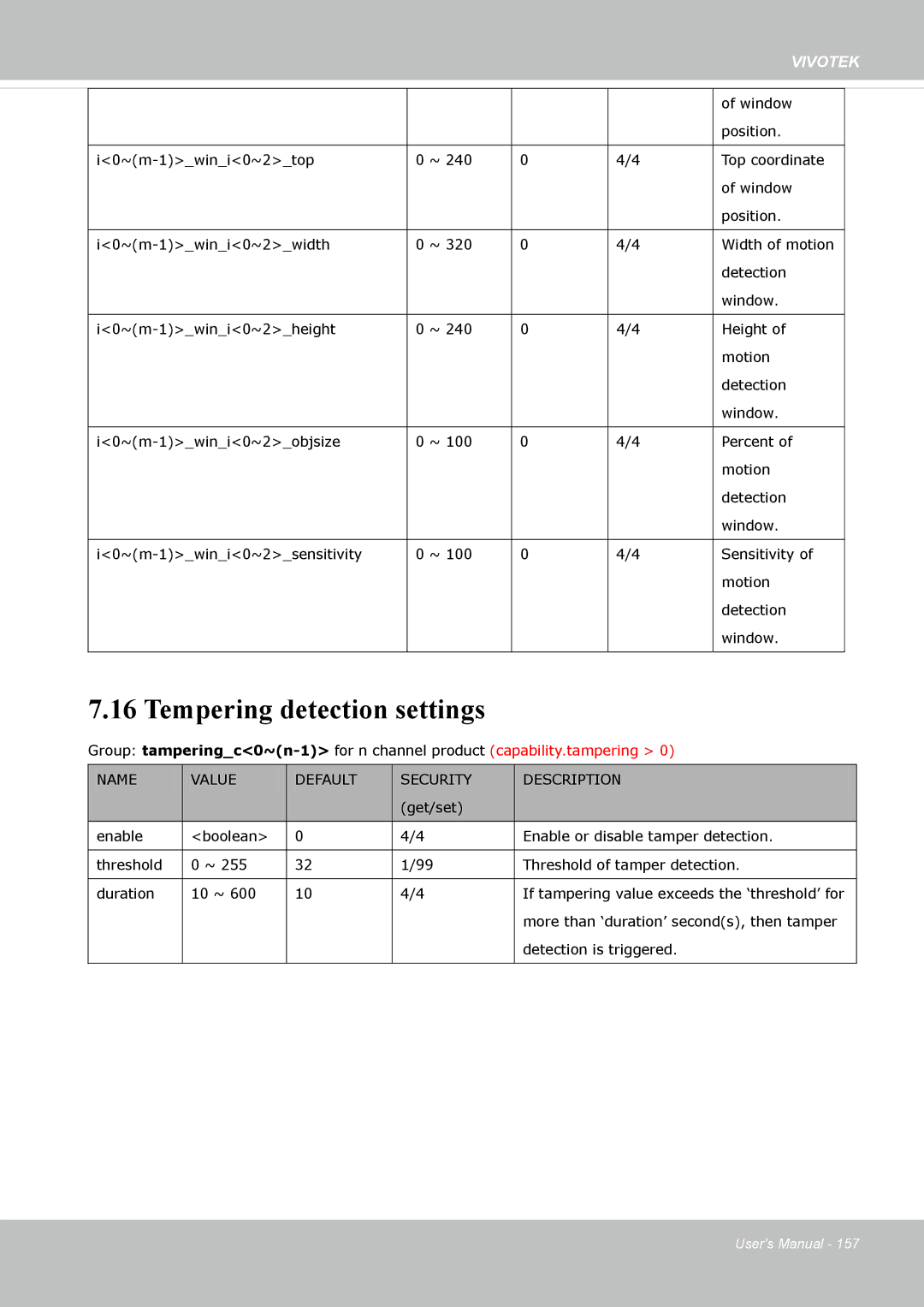 Vivotek IP8372 user manual Tempering detection settings 