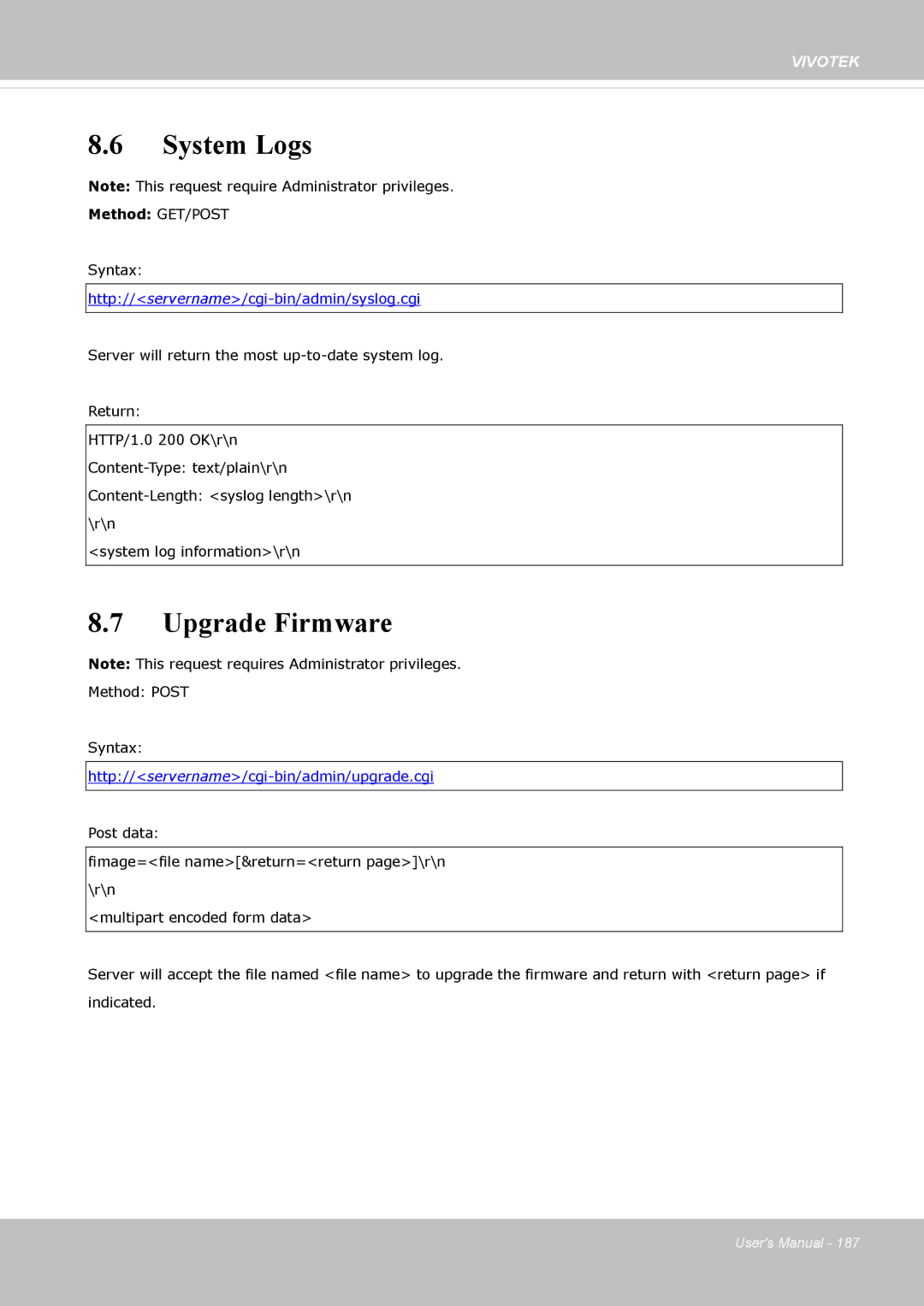 Vivotek IP8372 user manual System Logs, Upgrade Firmware 
