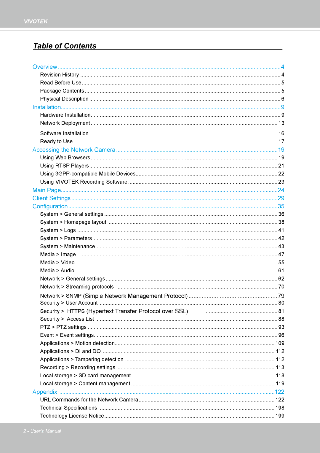 Vivotek IP8372 user manual Table of Contents 