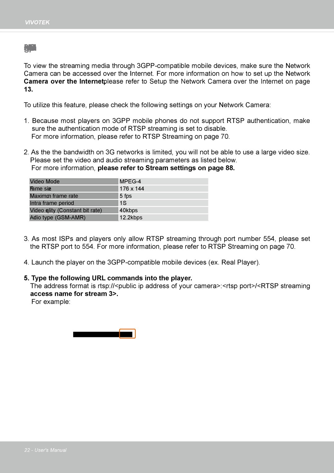 Vivotek IP8372 user manual Using 3GPP-compatible Mobile Devices, MPEG-4 