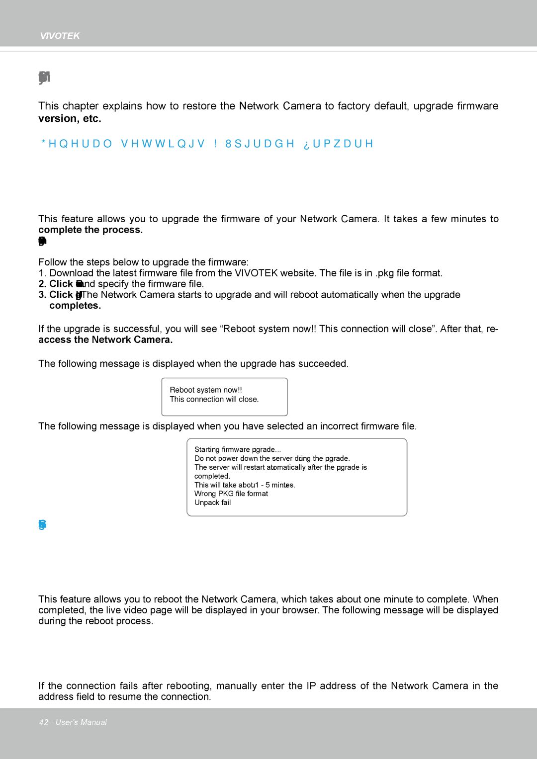 Vivotek IP8372 user manual System Maintenance, General settings Upgrade firmware, General settings Reboot 