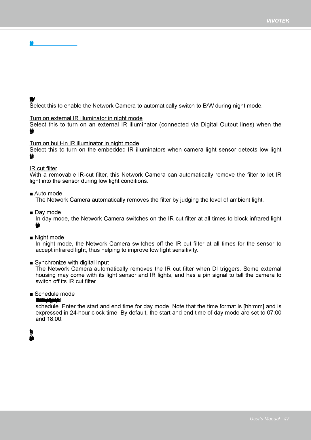 Vivotek IP8372 user manual Day/Night Settings 