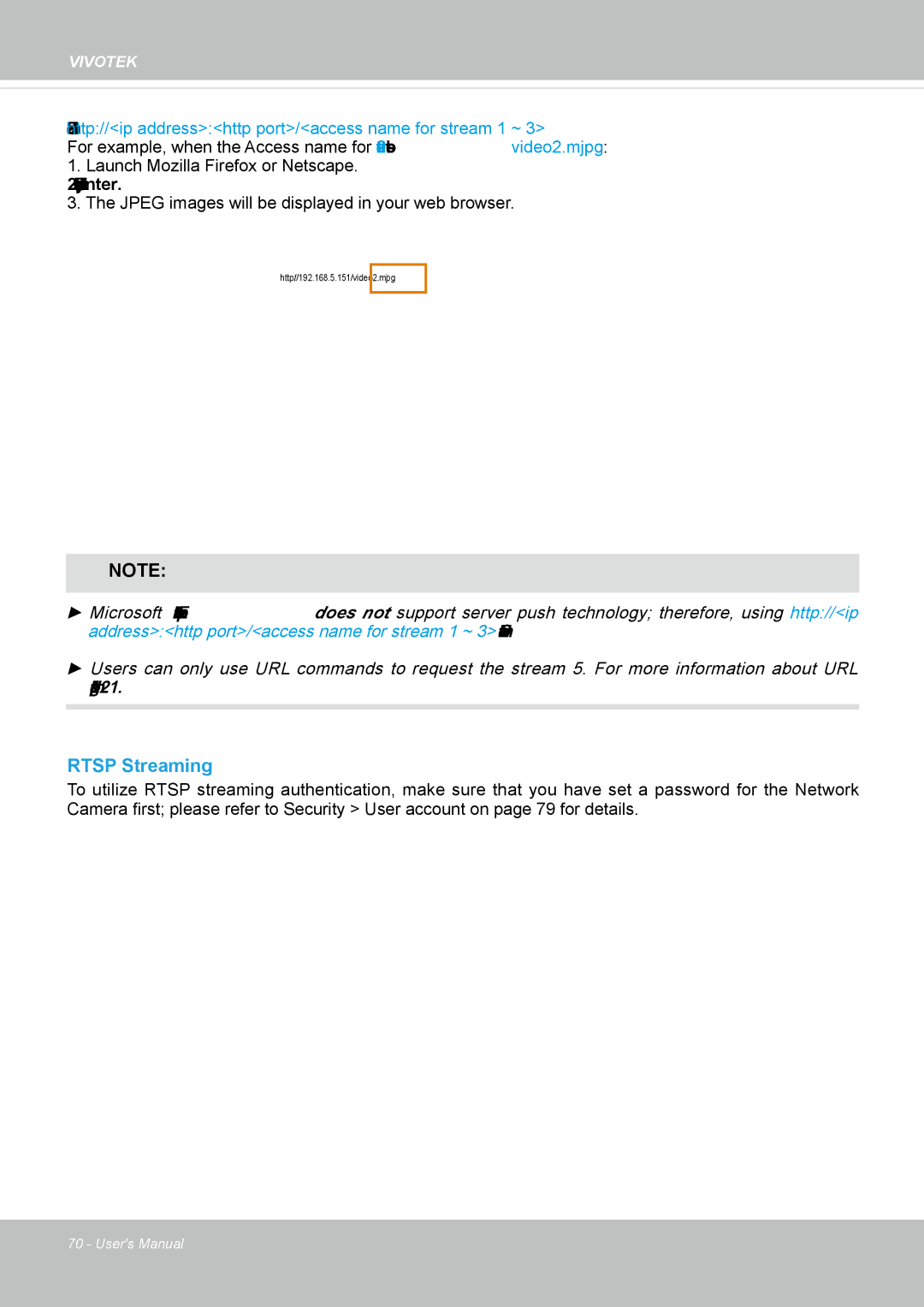 Vivotek IP8372 user manual Rtsp Streaming 