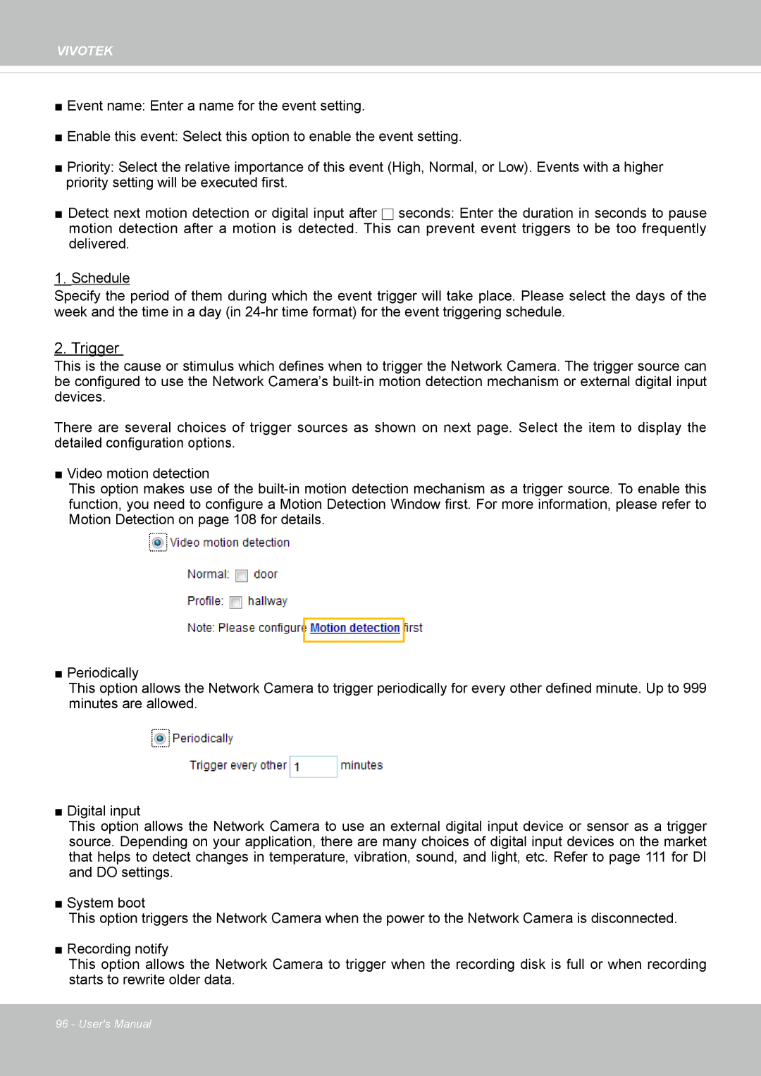 Vivotek IP8372 user manual Trigger 