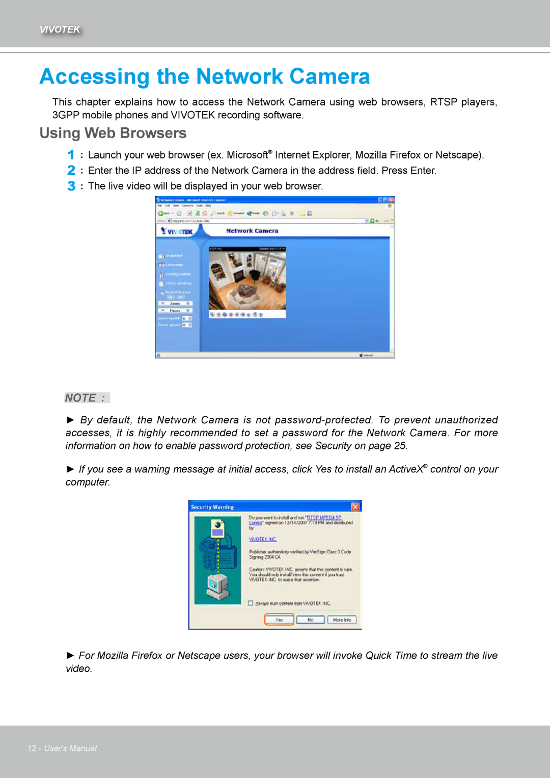 Vivotek IZ7151 user manual Accessing the Network Camera, Using Web Browsers 