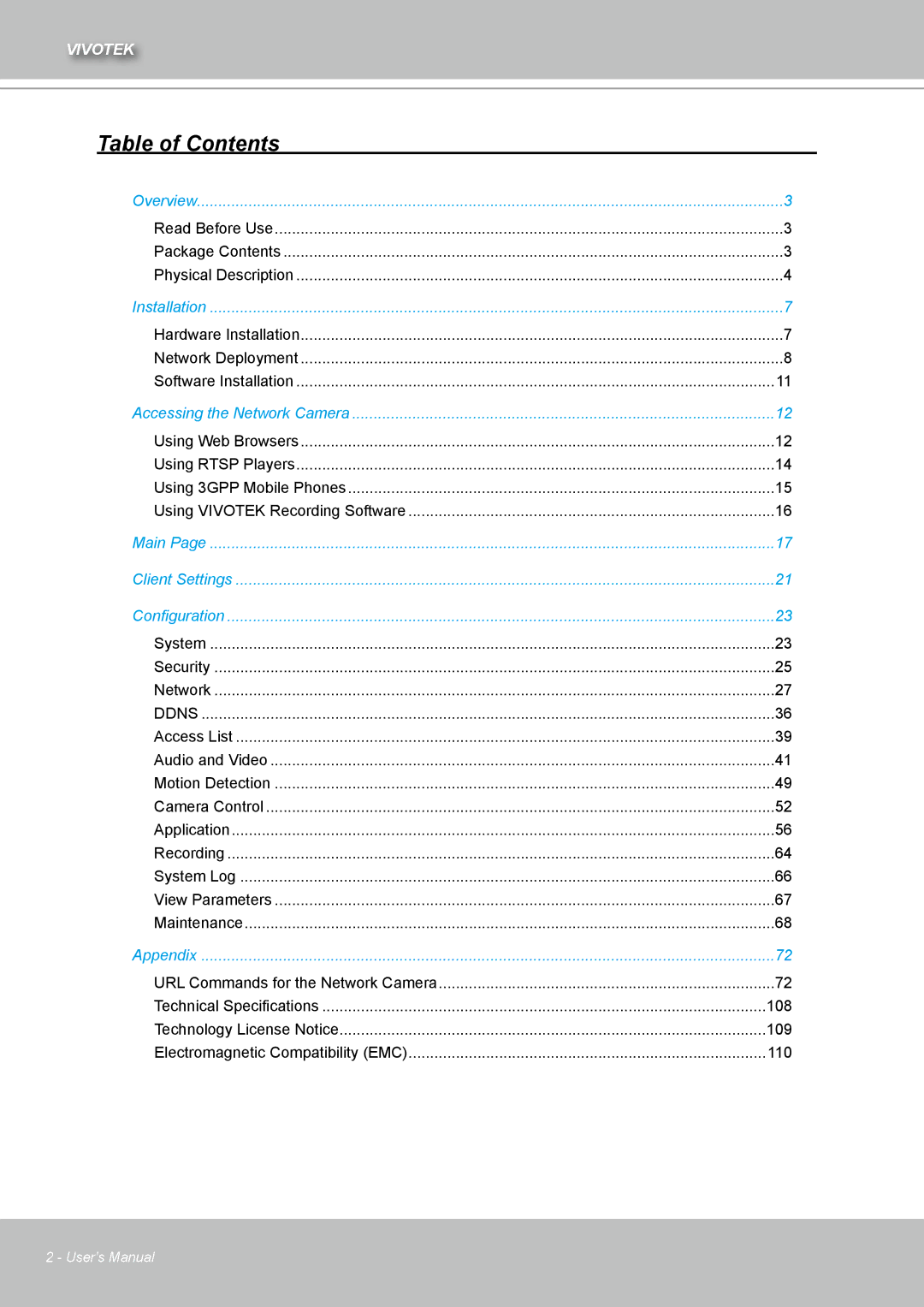 Vivotek IZ7151 user manual Table of Contents 