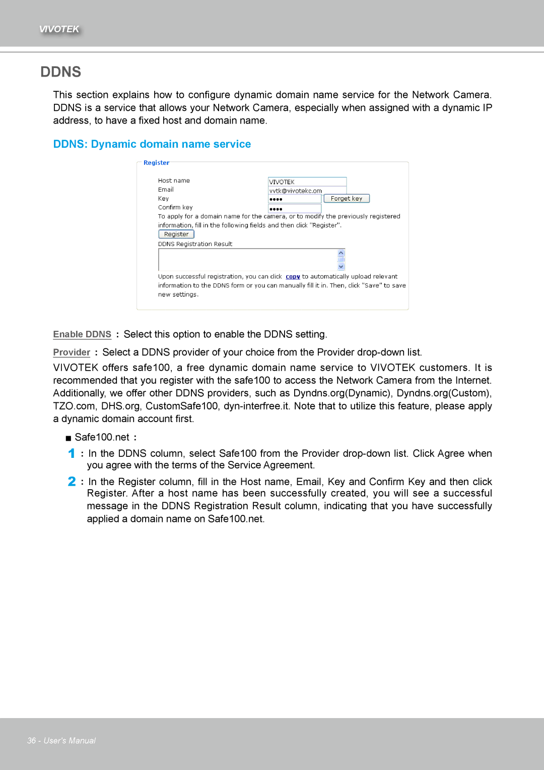 Vivotek IZ7151 user manual Ddns Dynamic domain name service 