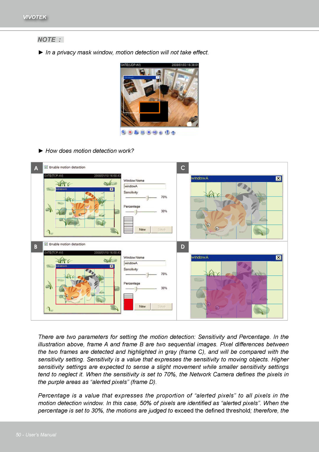 Vivotek IZ7151 user manual A privacy mask window, motion detection will not take effect 