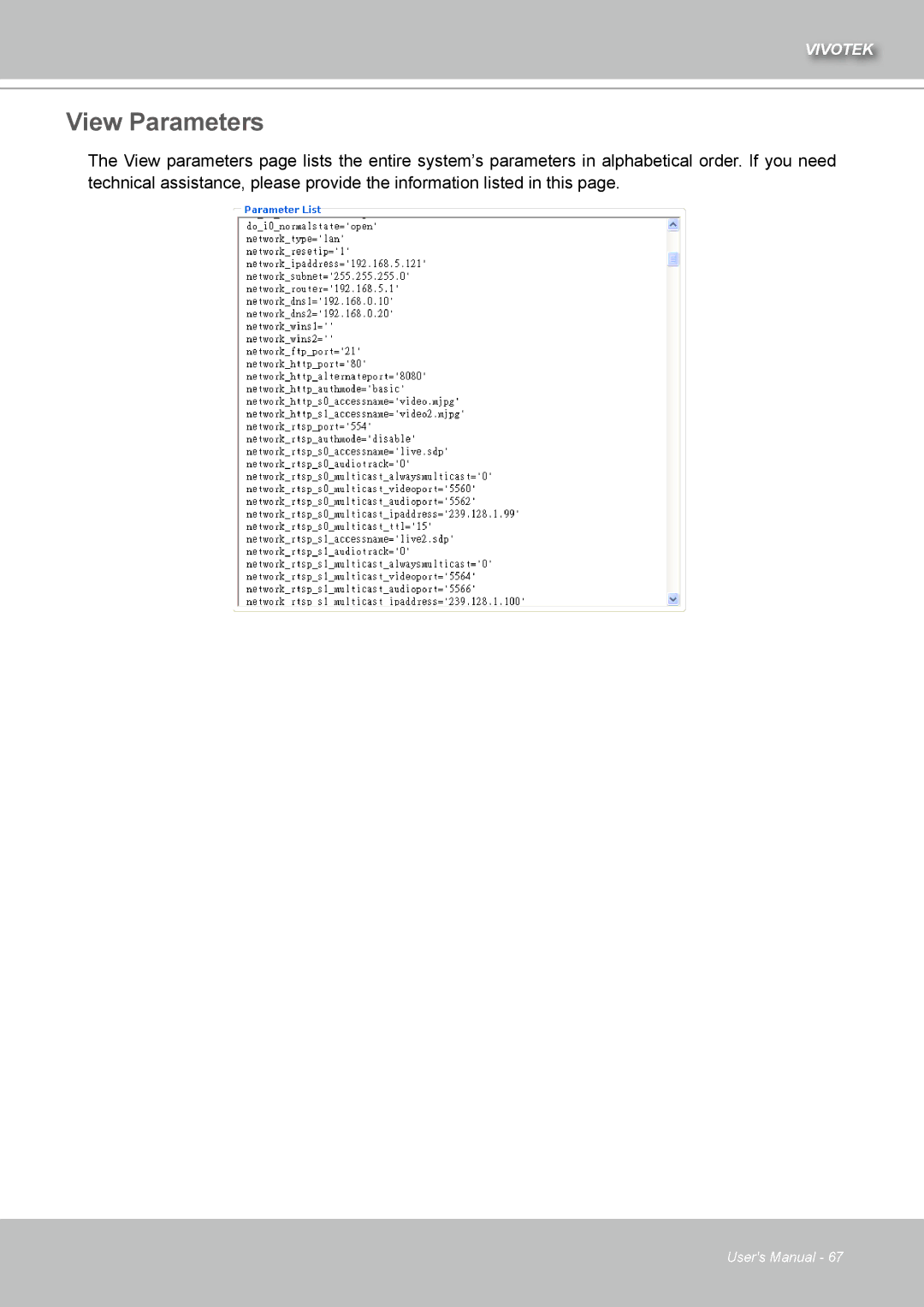 Vivotek IZ7151 user manual View Parameters 