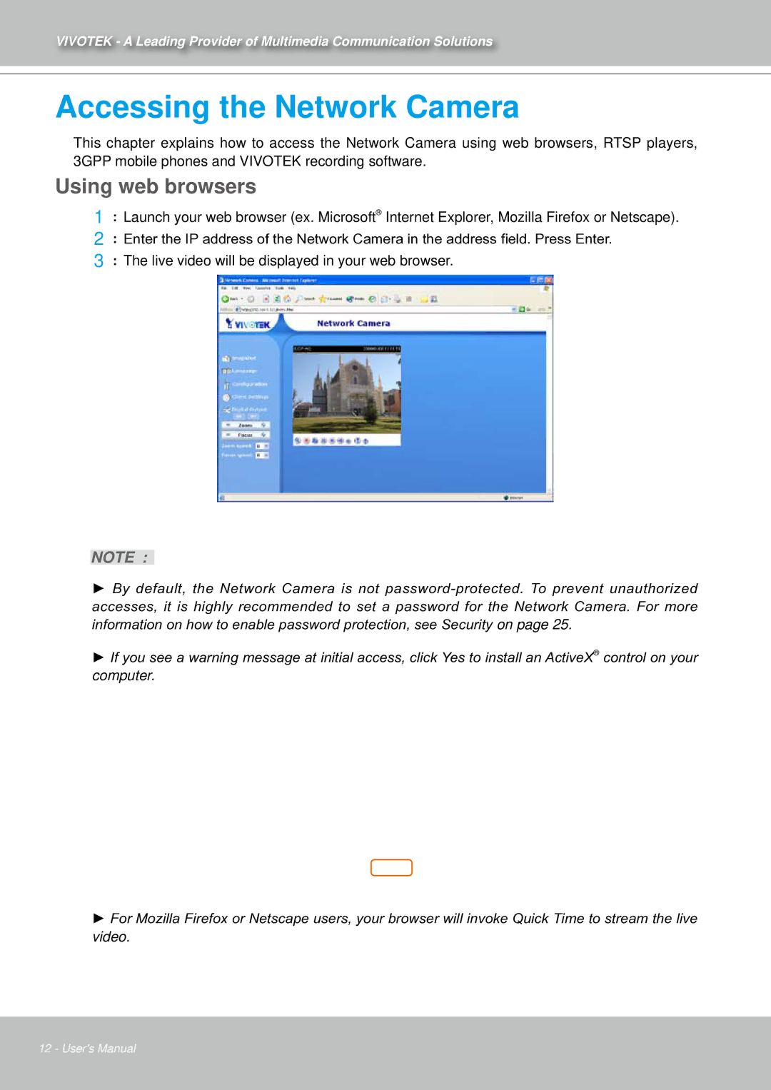 Vivotek IZ7151 user manual Accessing the Network Camera, Using web browsers 