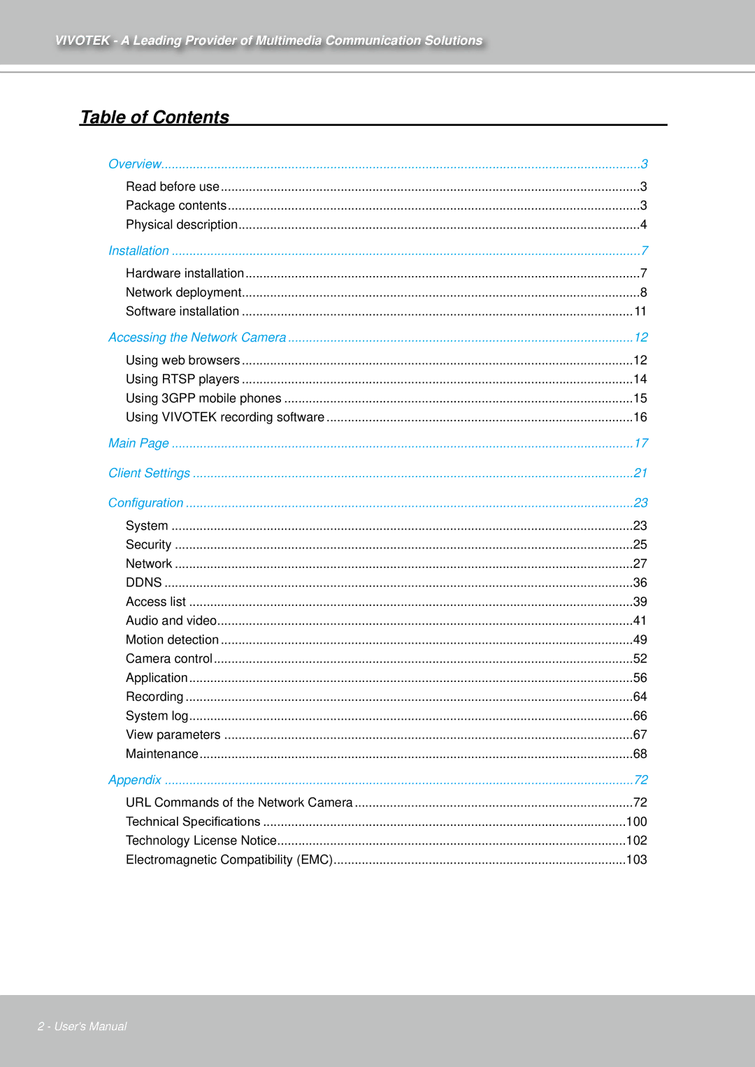 Vivotek IZ7151 user manual Table of Contents 