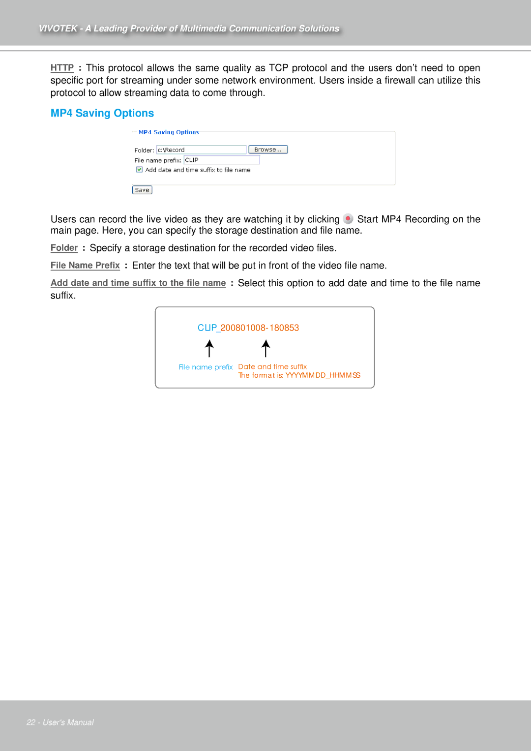 Vivotek IZ7151 user manual MP4 Saving Options, CLIP200801008-180853 