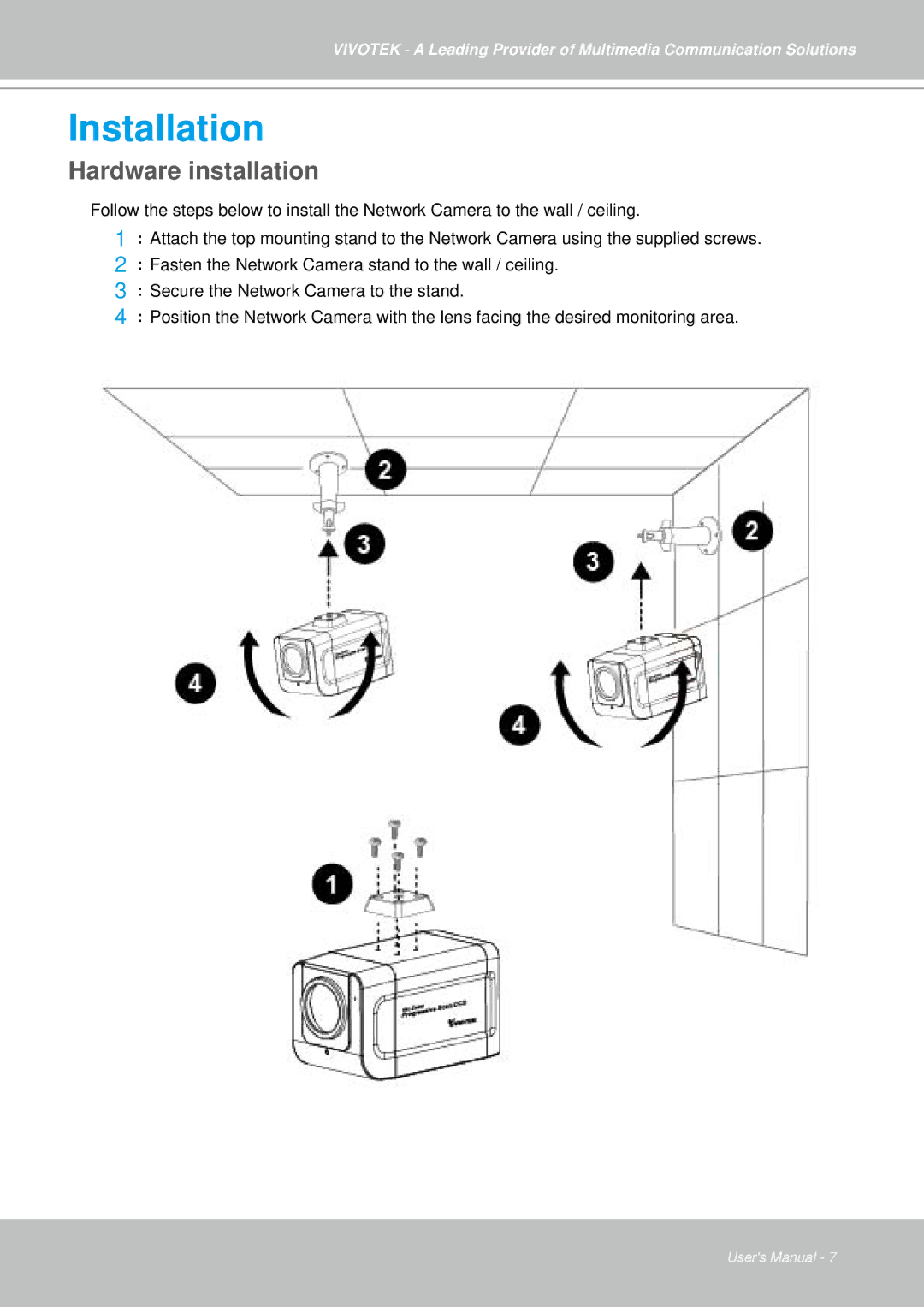 Vivotek IZ7151 user manual Installation, Hardware installation 