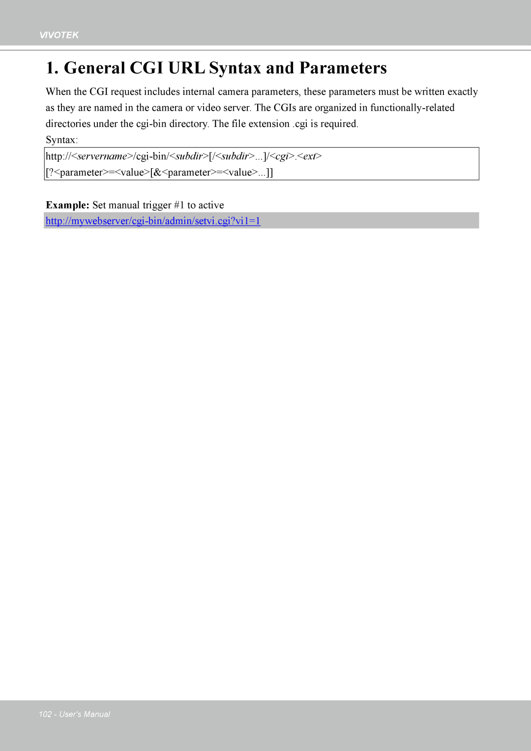 Vivotek MD7530, 7530D manual General CGI URL Syntax and Parameters 