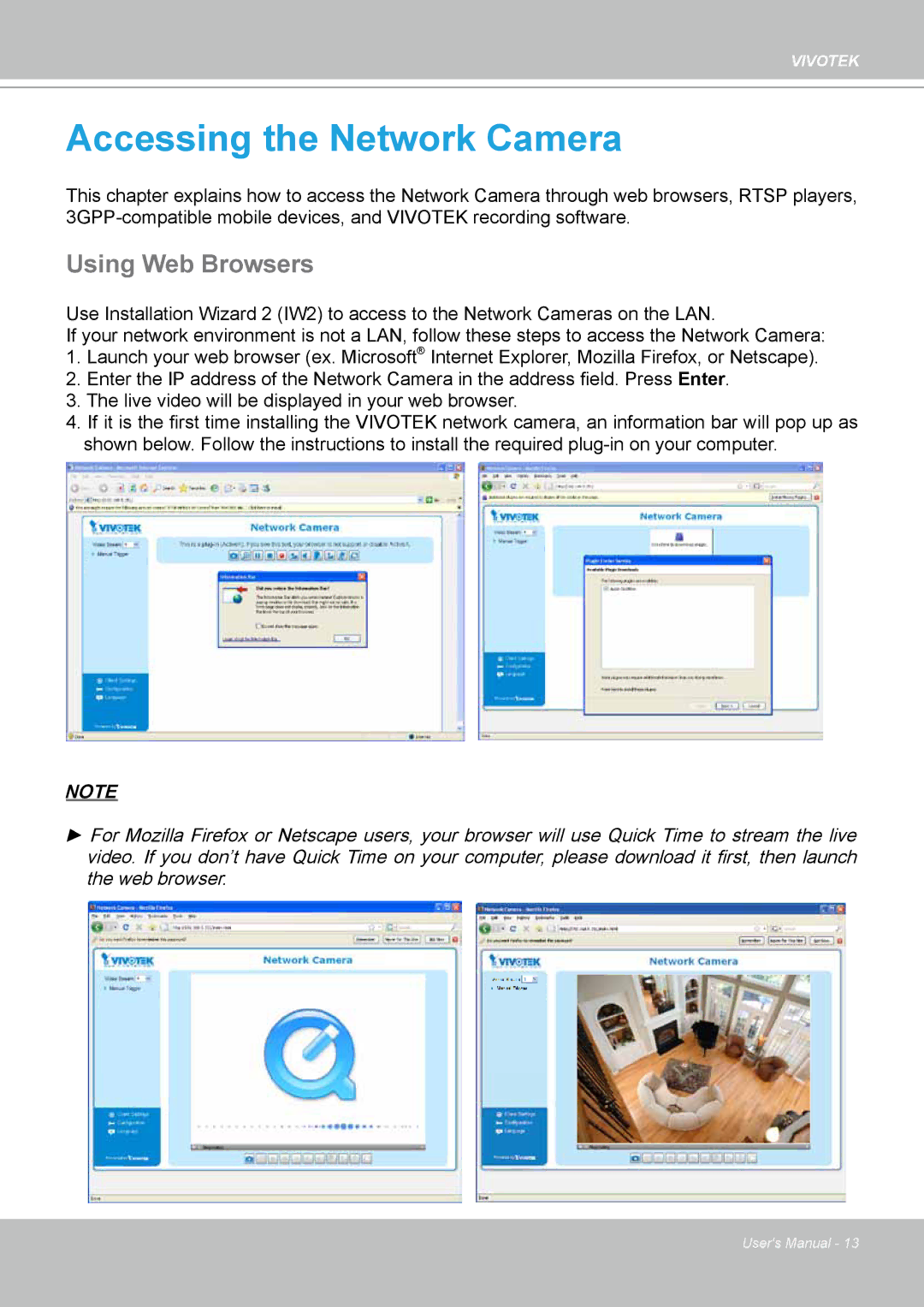 Vivotek 7530D, MD7530 manual Accessing the Network Camera, Using Web Browsers 