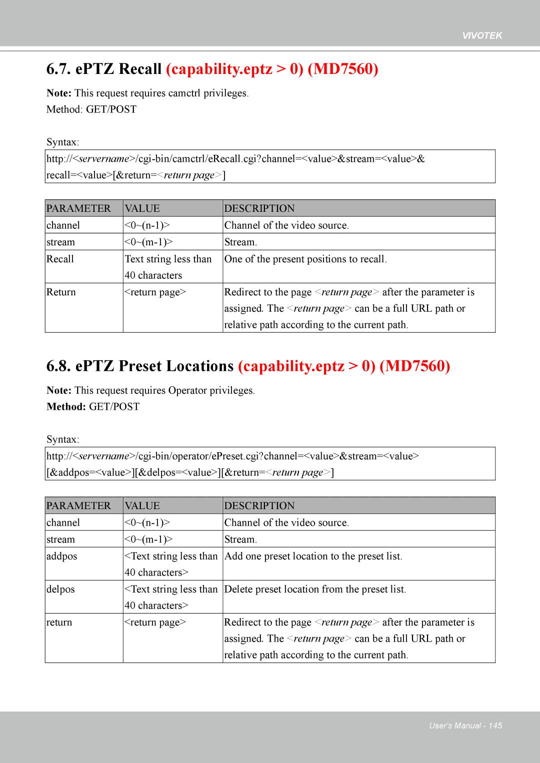 Vivotek 7530D, MD7530 manual EPTZ Recall capability.eptz 0 MD7560 