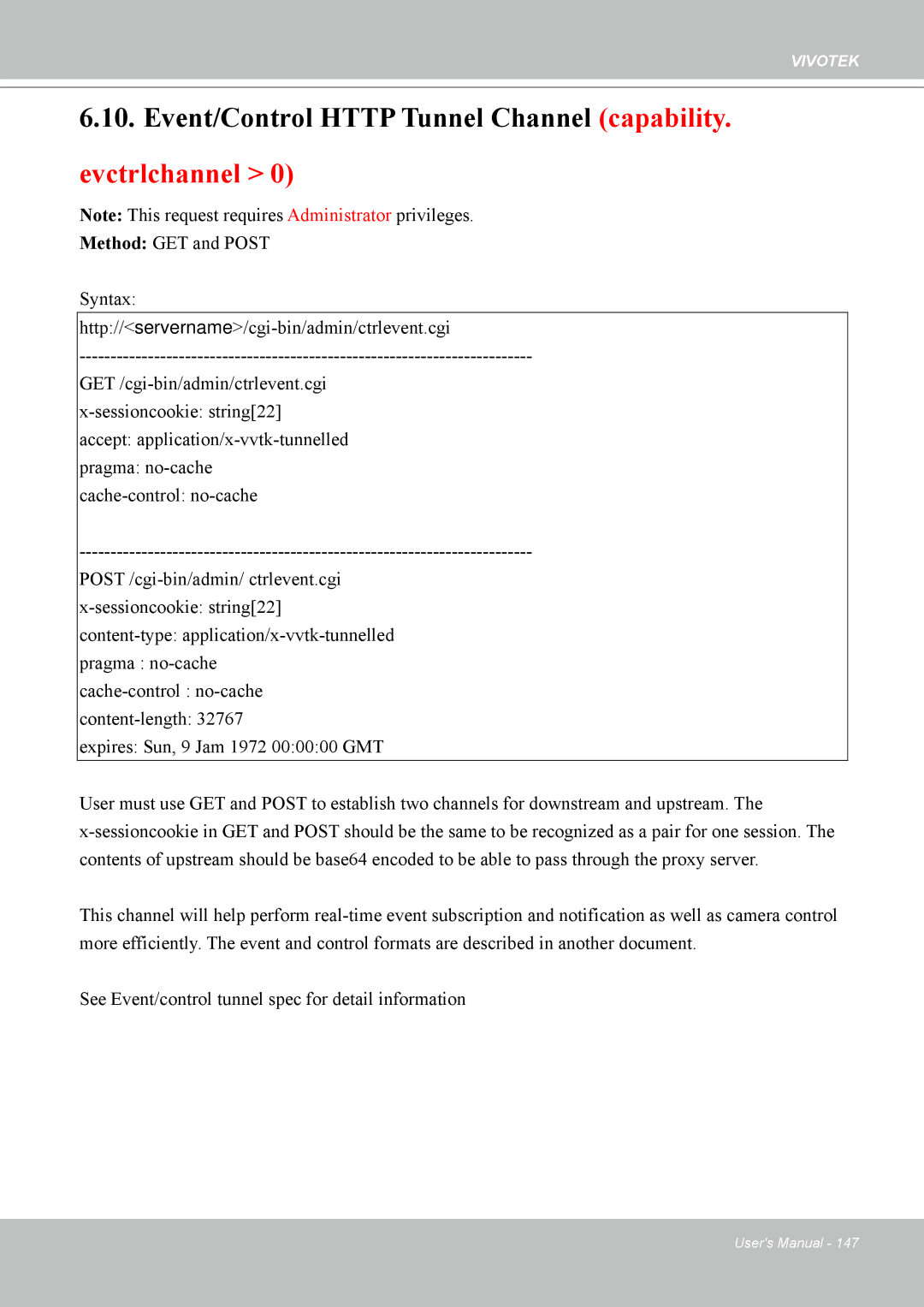 Vivotek 7530D, MD7530 manual Event/Control Http Tunnel Channel capability, Evctrlchannel 