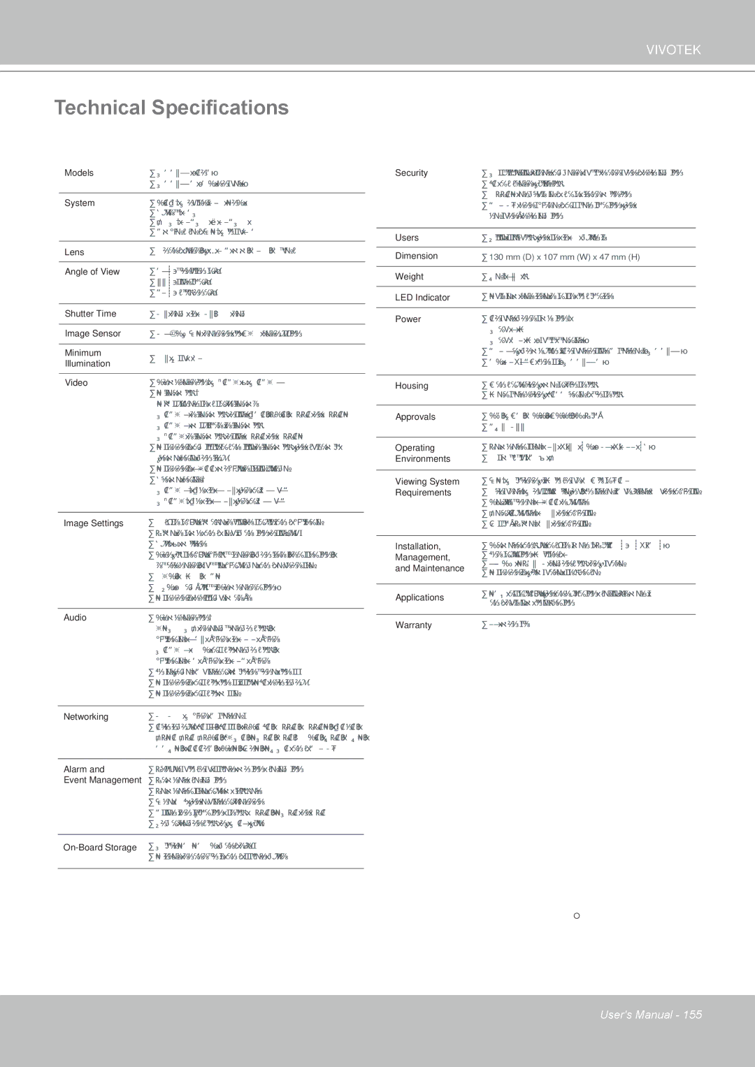 Vivotek 7530D, MD7530 manual Technical Specifications, ．Agc, Awb, Aes 