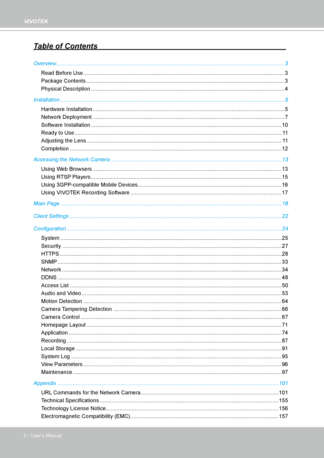 Vivotek MD7530, 7530D manual Table of Contents 