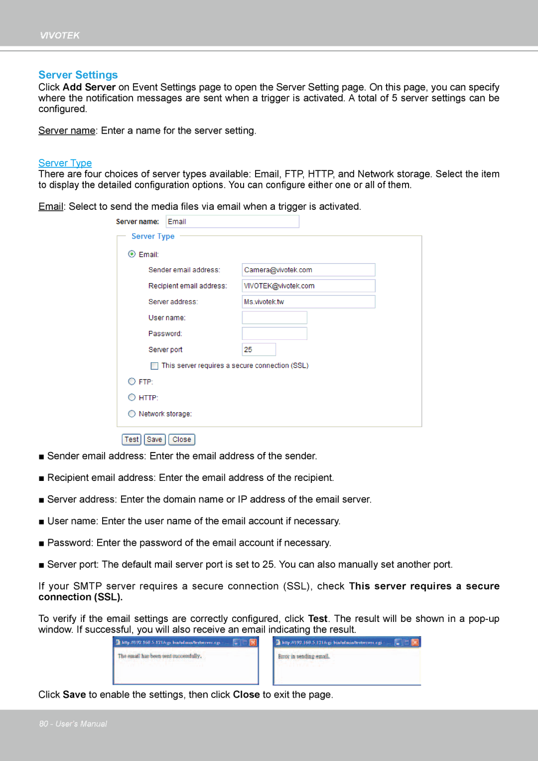 Vivotek MD7530, 7530D manual Server Settings, Server Type 