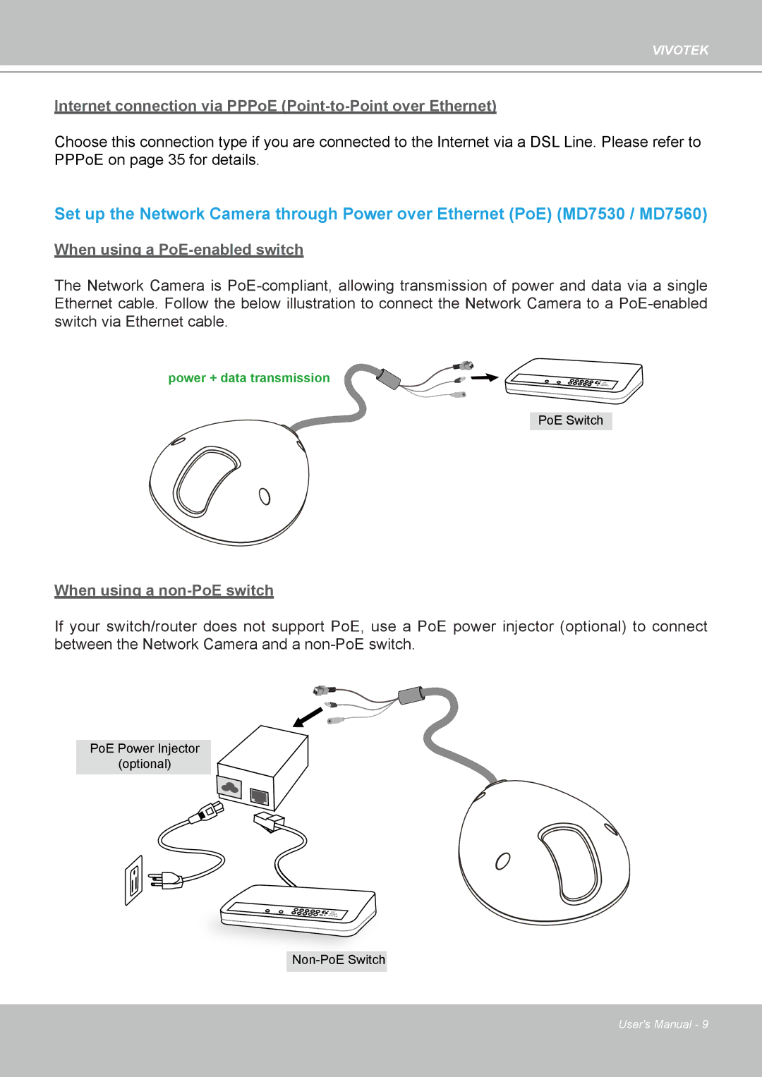 Vivotek 7530D, MD7530 manual Internet connection via PPPoE Point-to-Point over Ethernet 