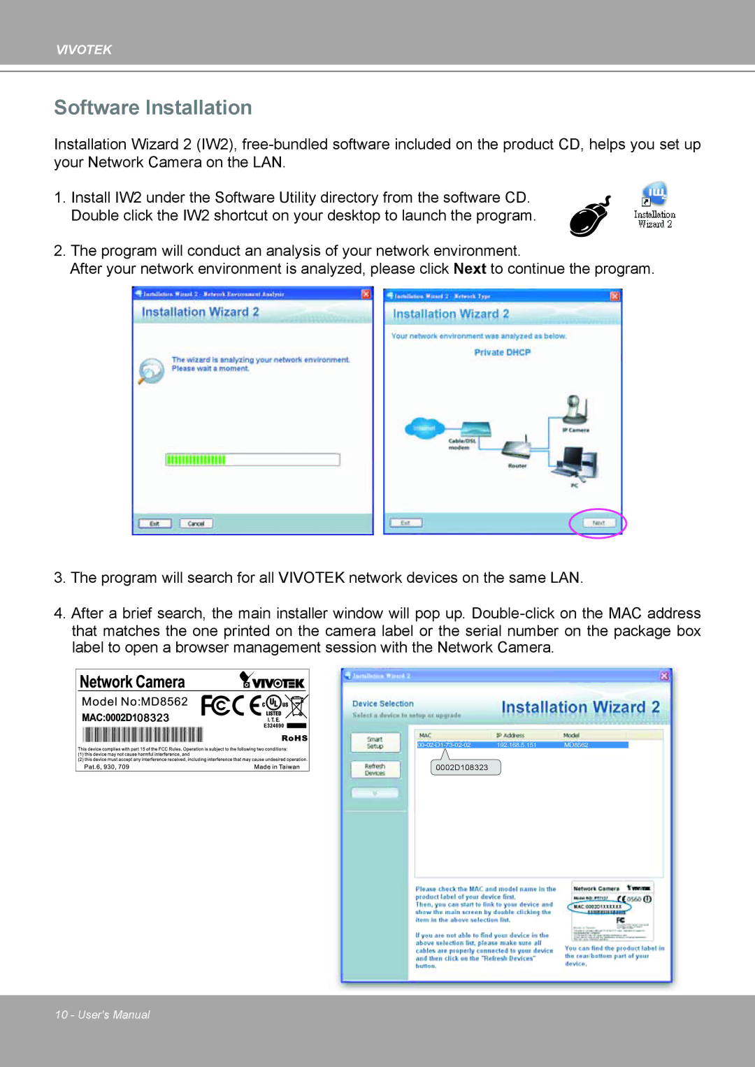 Vivotek MD8562, 8562D manual Software Installation 