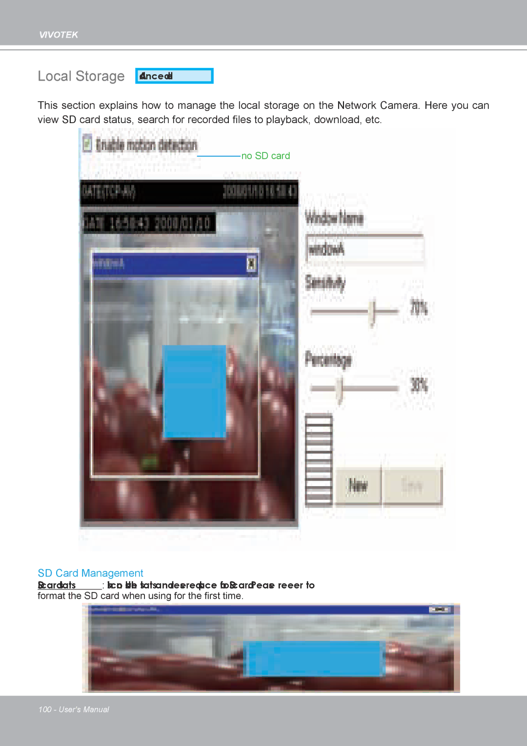 Vivotek MD8562, 8562D manual Local Storage, SD Card Management 