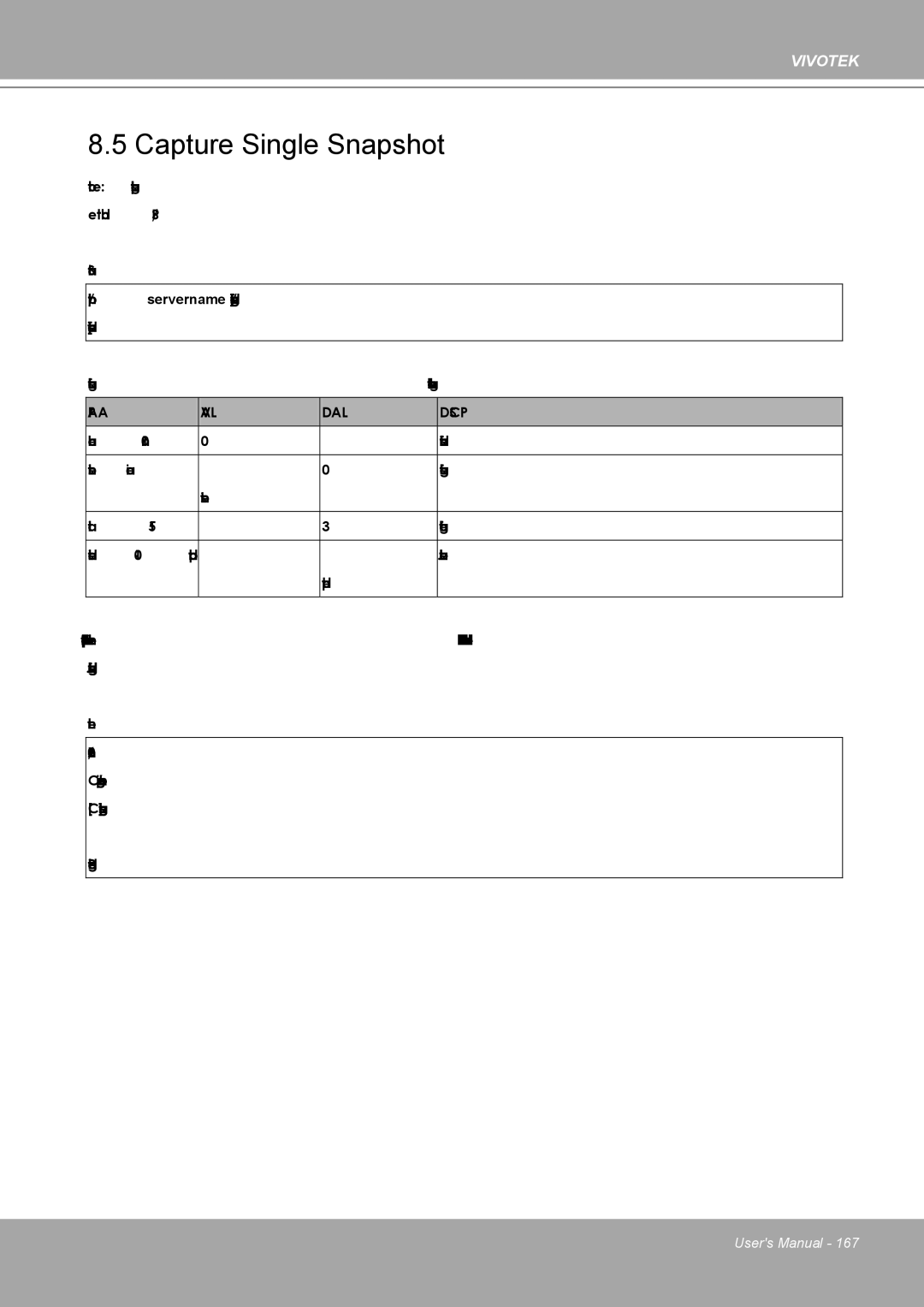 Vivotek 8562D, MD8562 manual Capture Single Snapshot, Parameter Value Default Description 