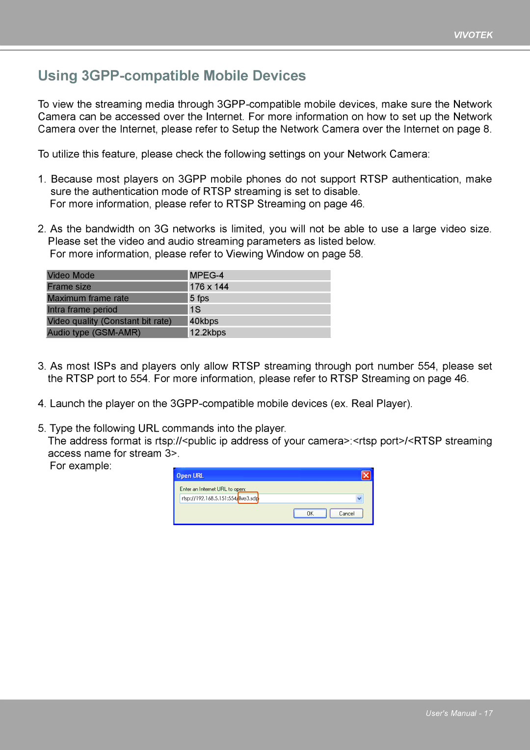 Vivotek 8562D, MD8562 manual Using 3GPP-compatible Mobile Devices, MPEG-4 