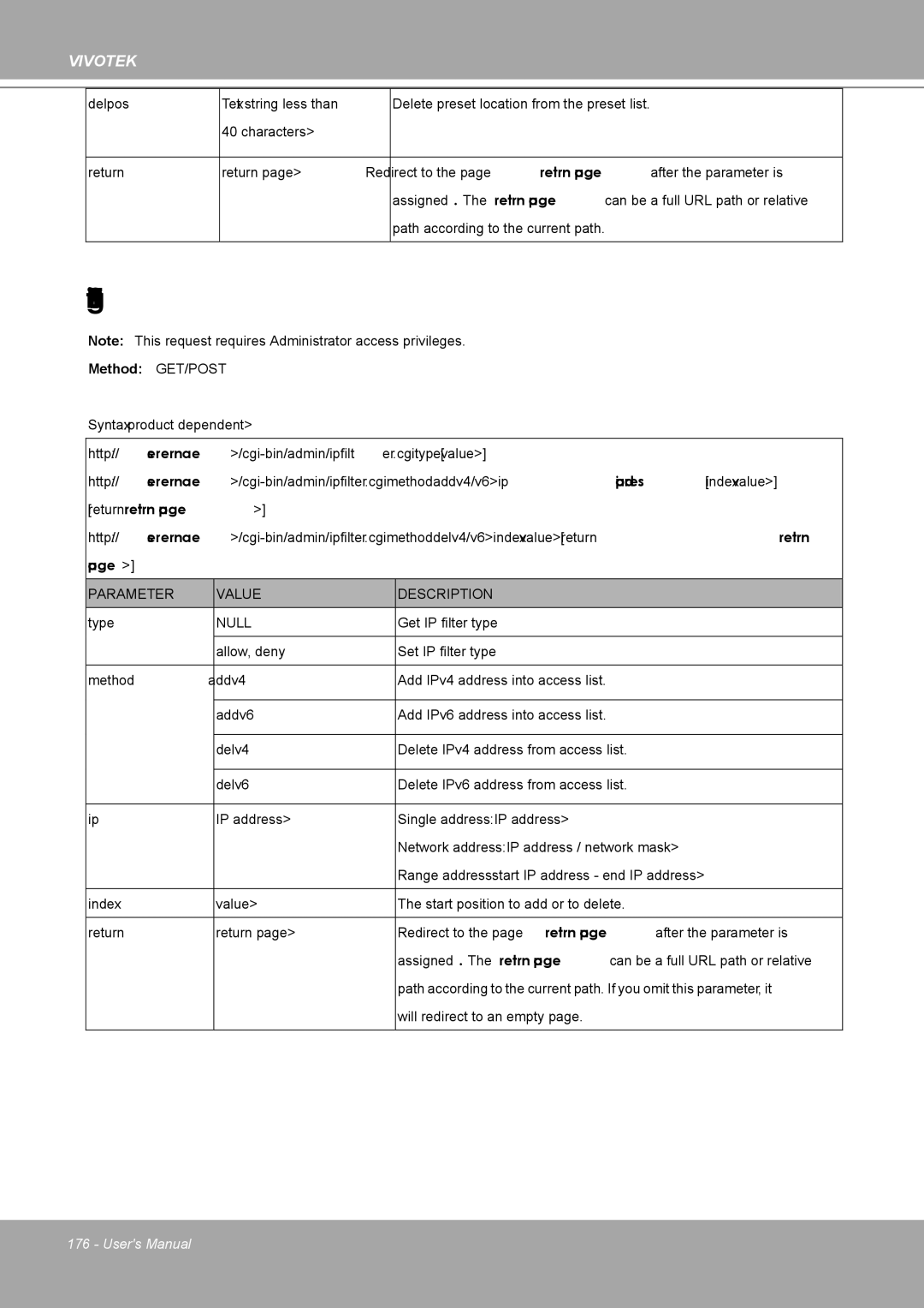 Vivotek MD8562, 8562D manual IP Filtering 