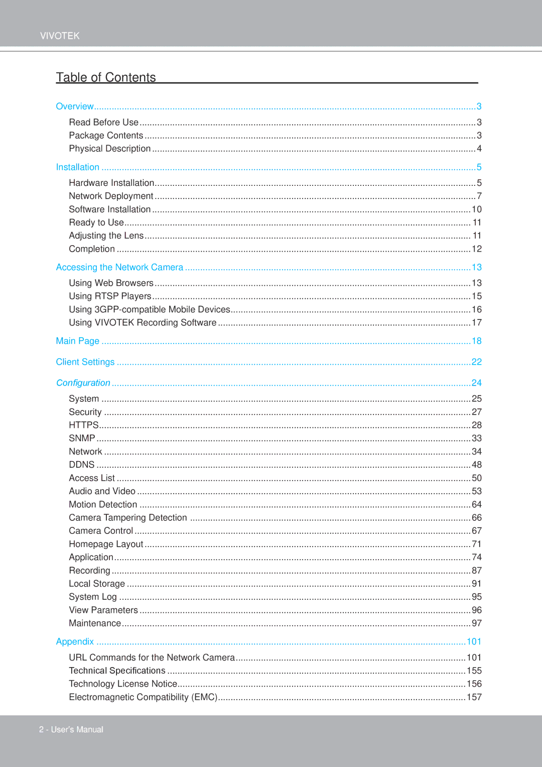 Vivotek MD8562, 8562D manual Table of Contents 