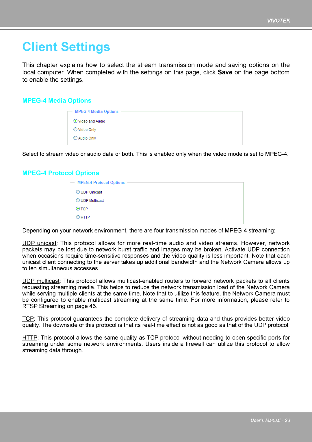 Vivotek 8562D, MD8562 manual Client Settings 