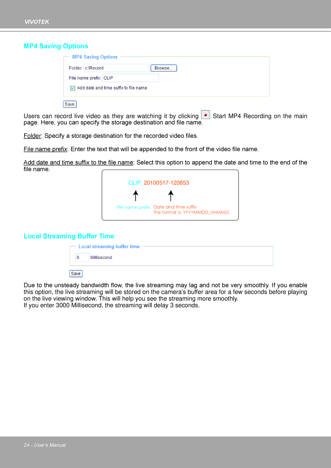 Vivotek MD8562, 8562D manual MP4 Saving Options 