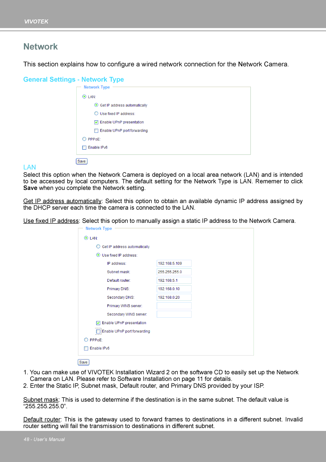 Vivotek MD8562, 8562D manual General Settings Network Type 