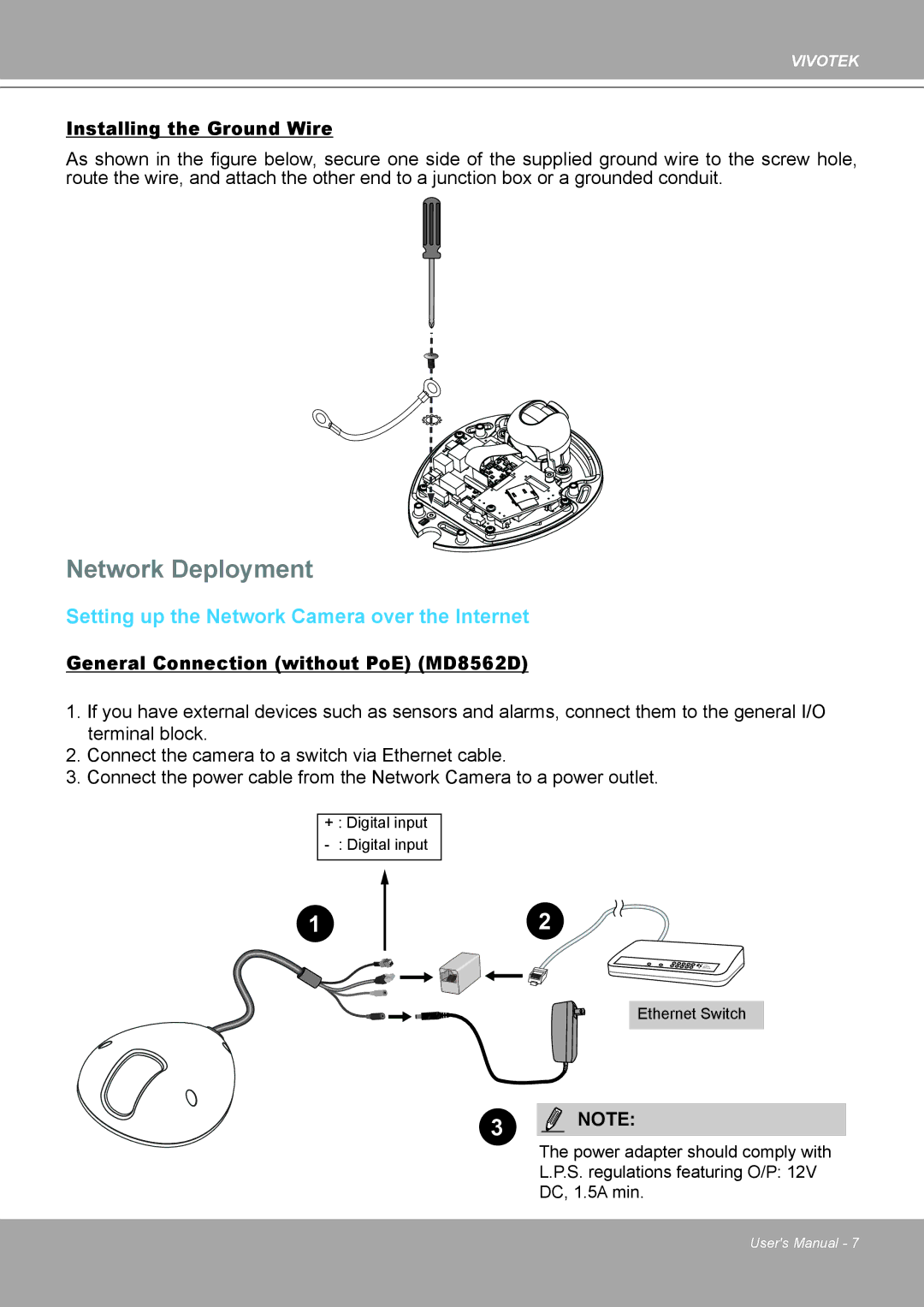 Vivotek 8562D, MD8562 manual Network Deployment, Installing the Ground Wire 