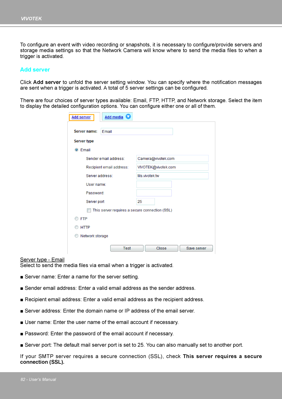 Vivotek MD8562, 8562D manual Add server 