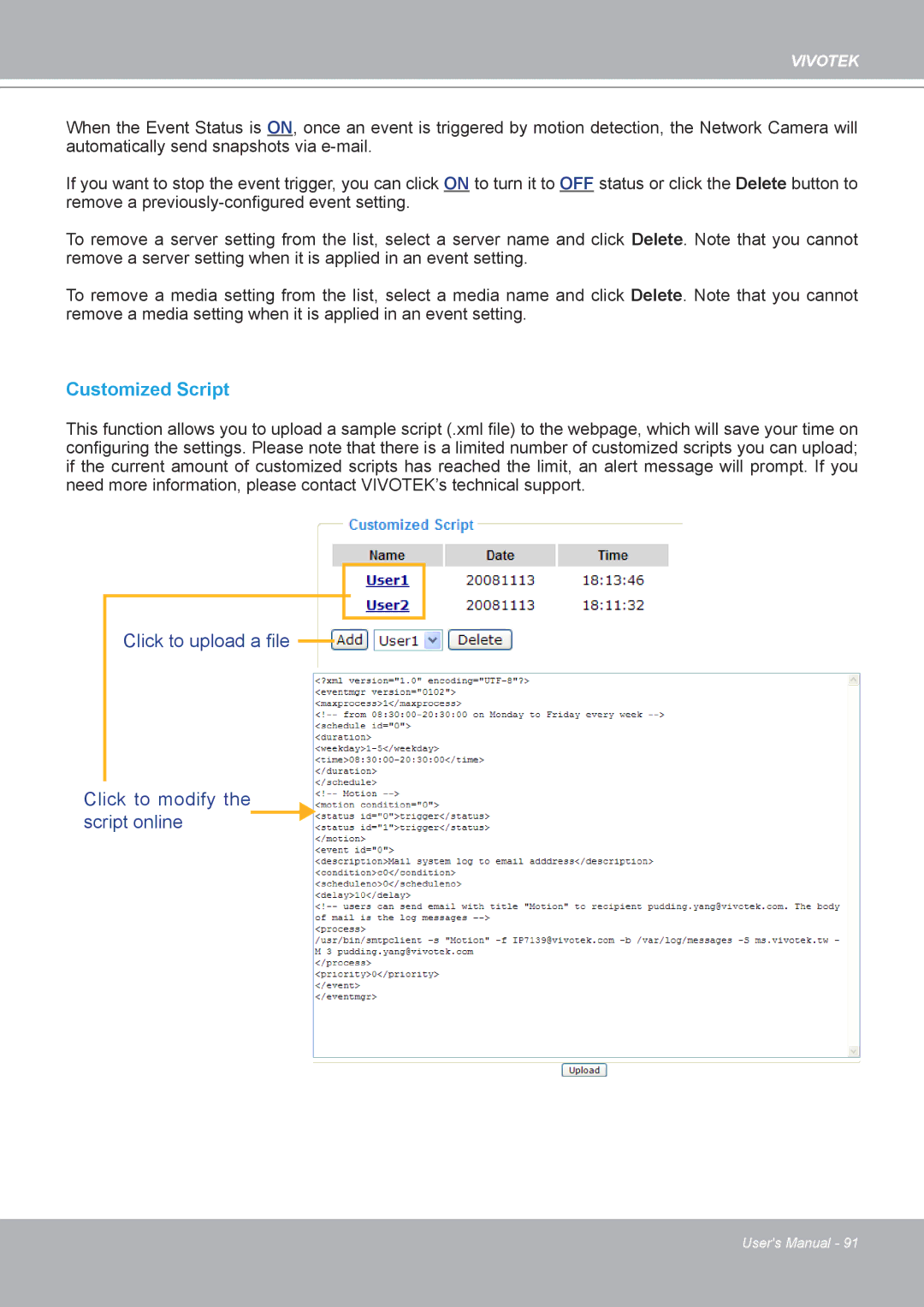 Vivotek 8562D, MD8562 manual Customized Script 