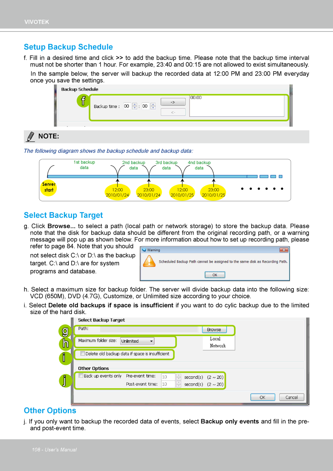 Vivotek ND4801 user manual Setup Backup Schedule, Select Backup Target, Other Options 