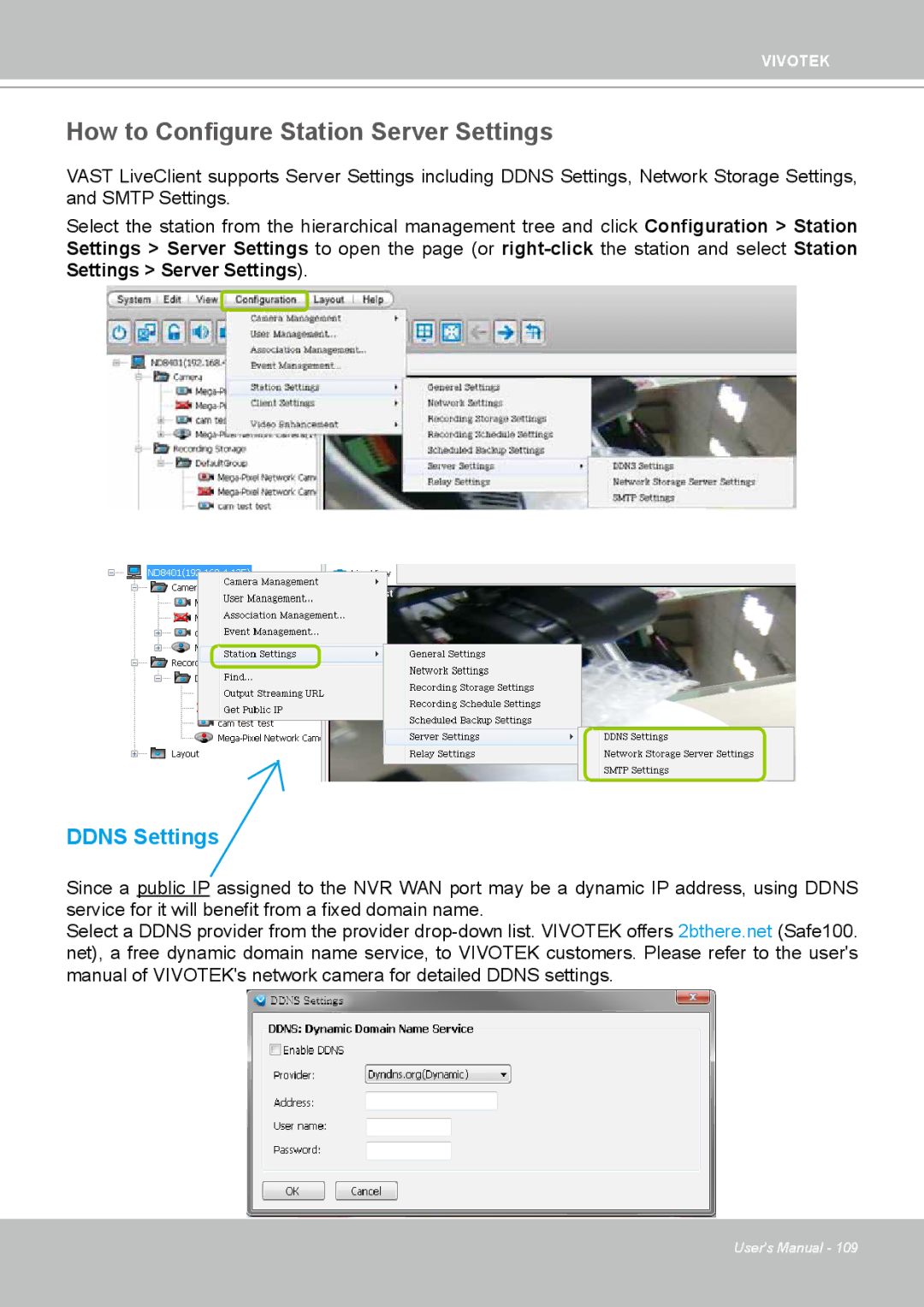 Vivotek ND4801 user manual How to Configure Station Server Settings, Ddns Settings 