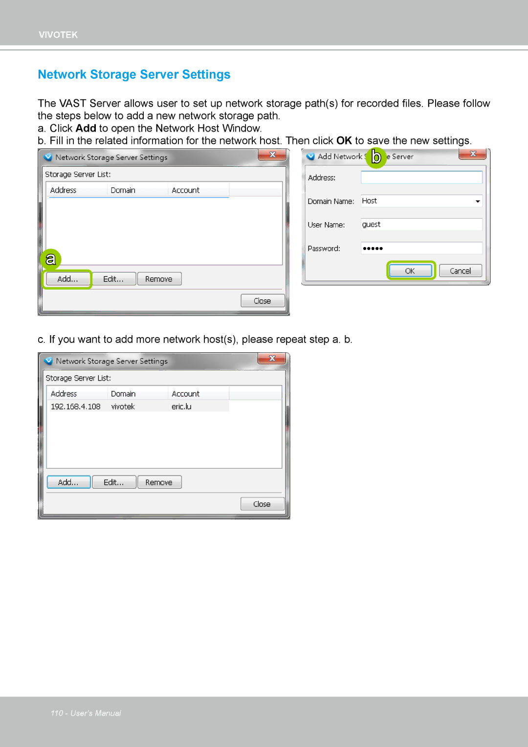 Vivotek ND4801 user manual Network Storage Server Settings 