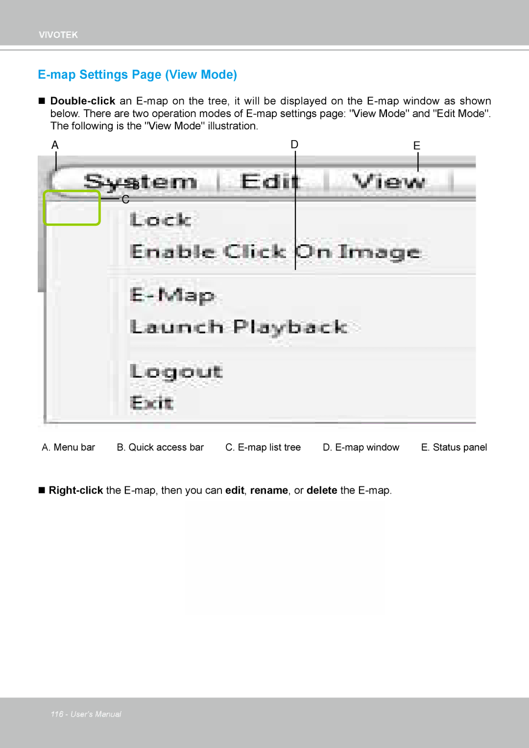 Vivotek ND4801 user manual Map Settings Page View Mode, Ade 