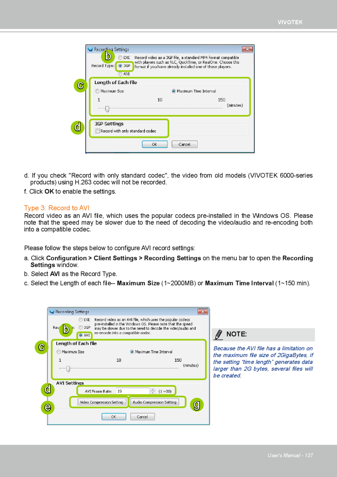 Vivotek ND4801 user manual Type 3 Record to AVI 