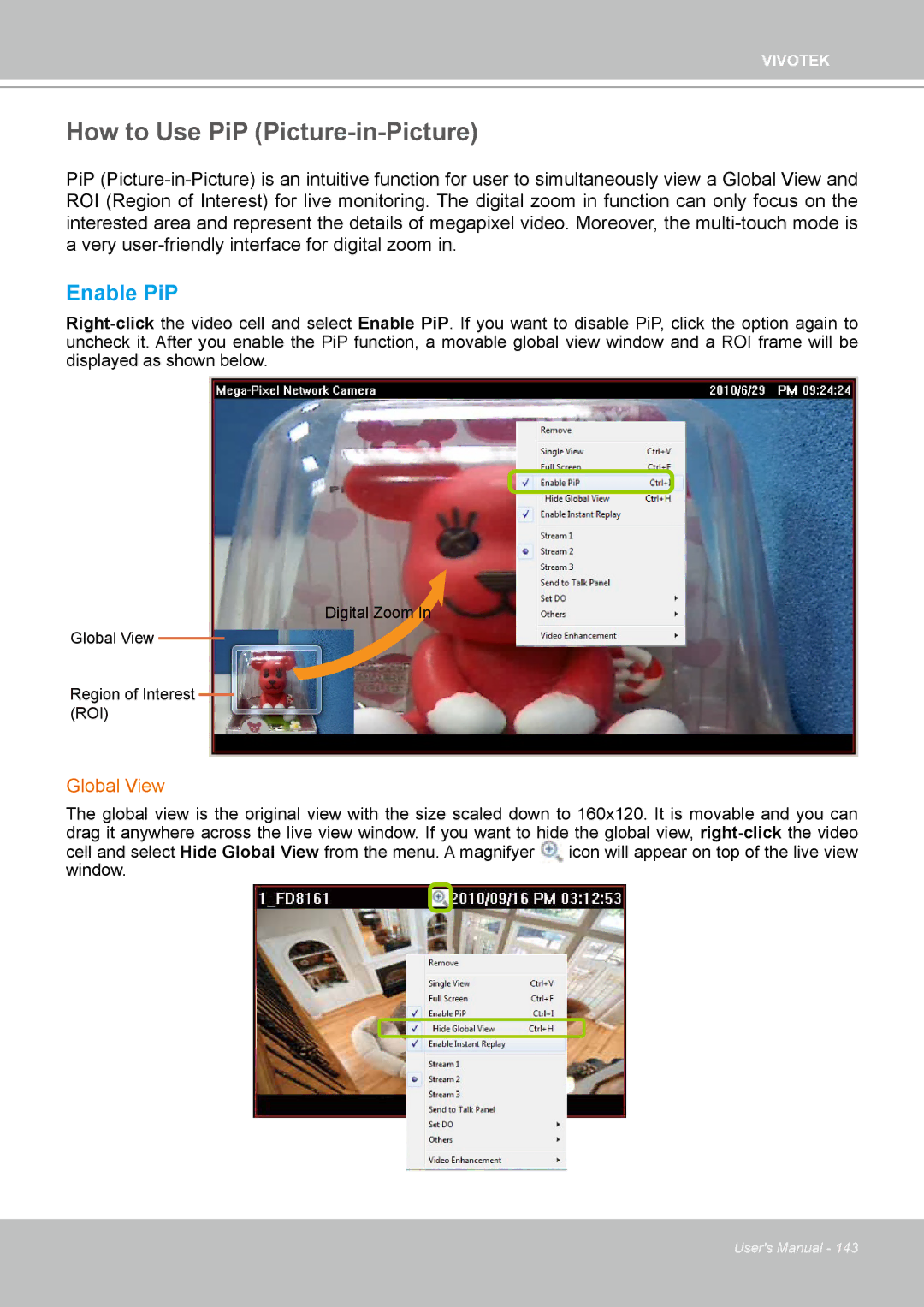 Vivotek ND4801 user manual How to Use PiP Picture-in-Picture, Enable PiP, Global View 