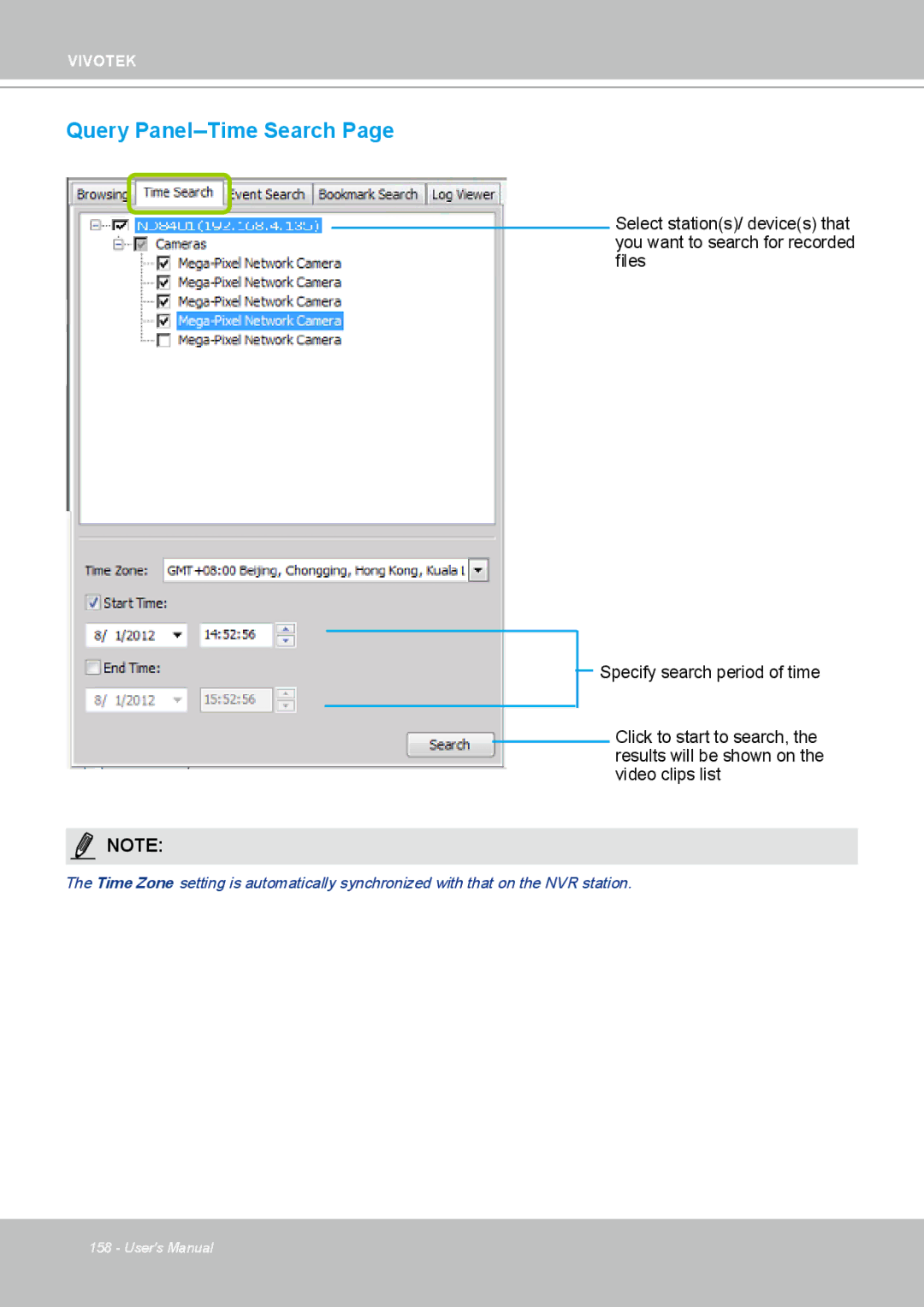 Vivotek ND4801 user manual Query Panel--Time Search 