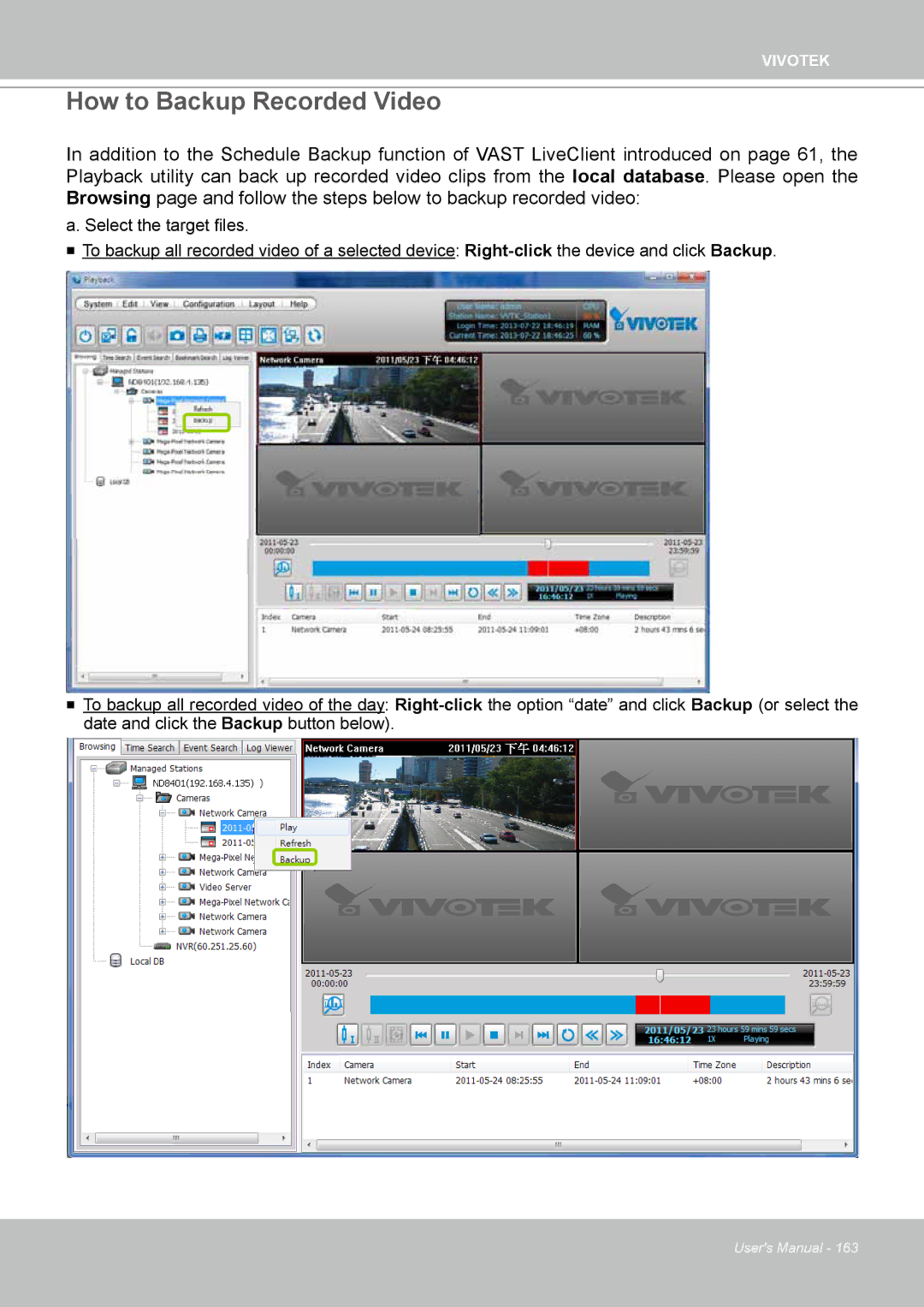 Vivotek ND4801 user manual How to Backup Recorded Video 