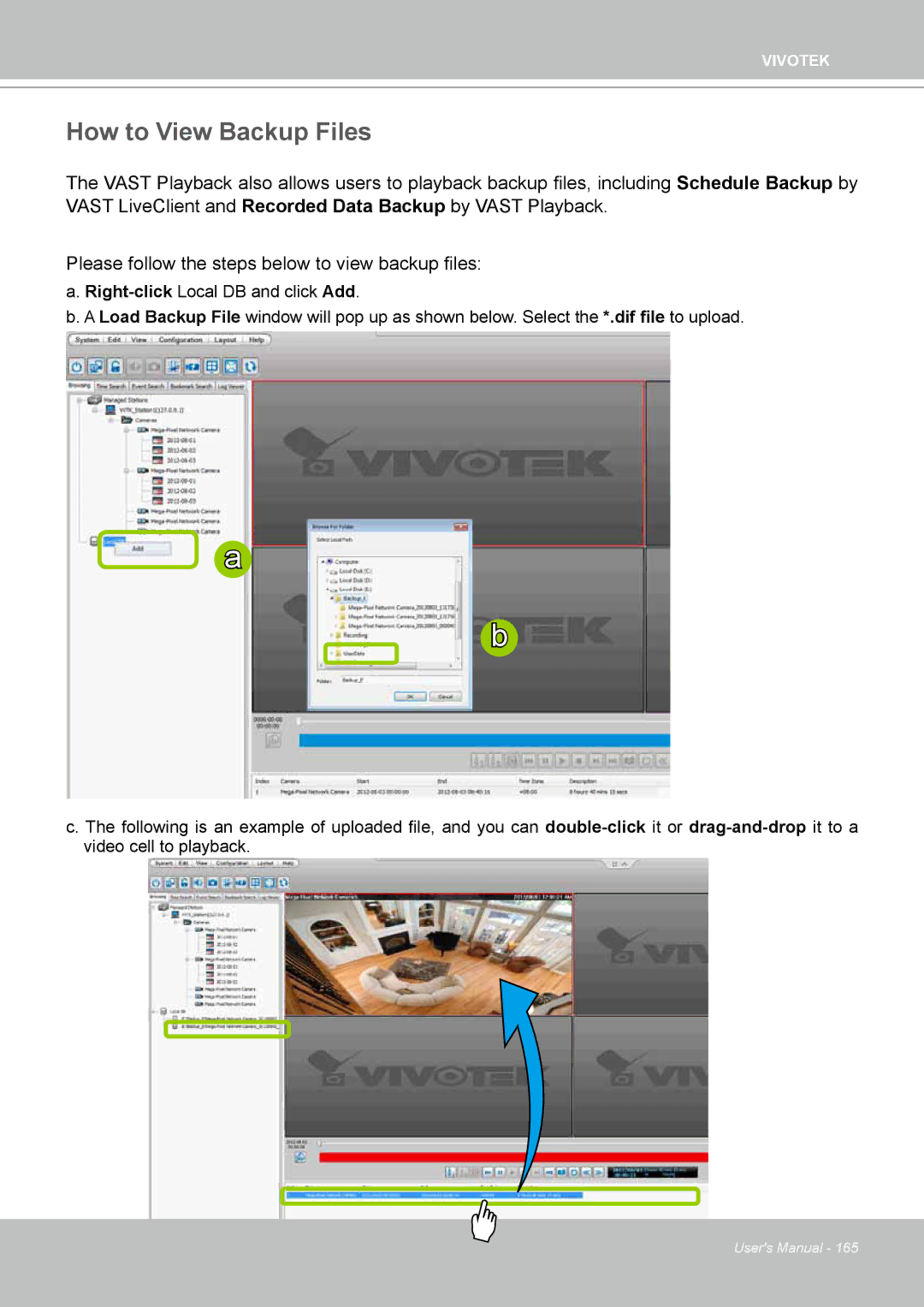 Vivotek ND4801 user manual How to View Backup Files 