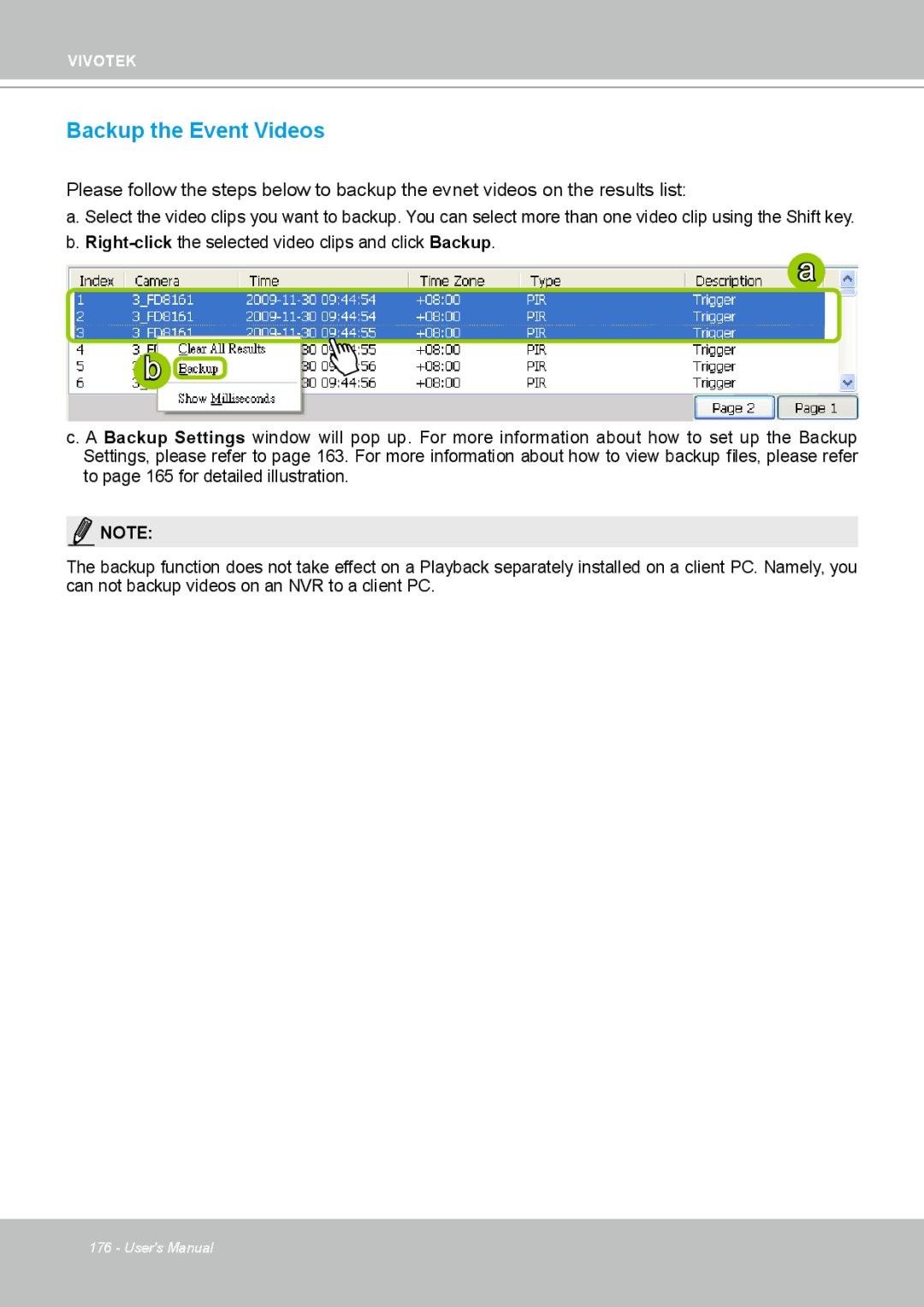 Vivotek ND4801 user manual Backup the Event Videos 